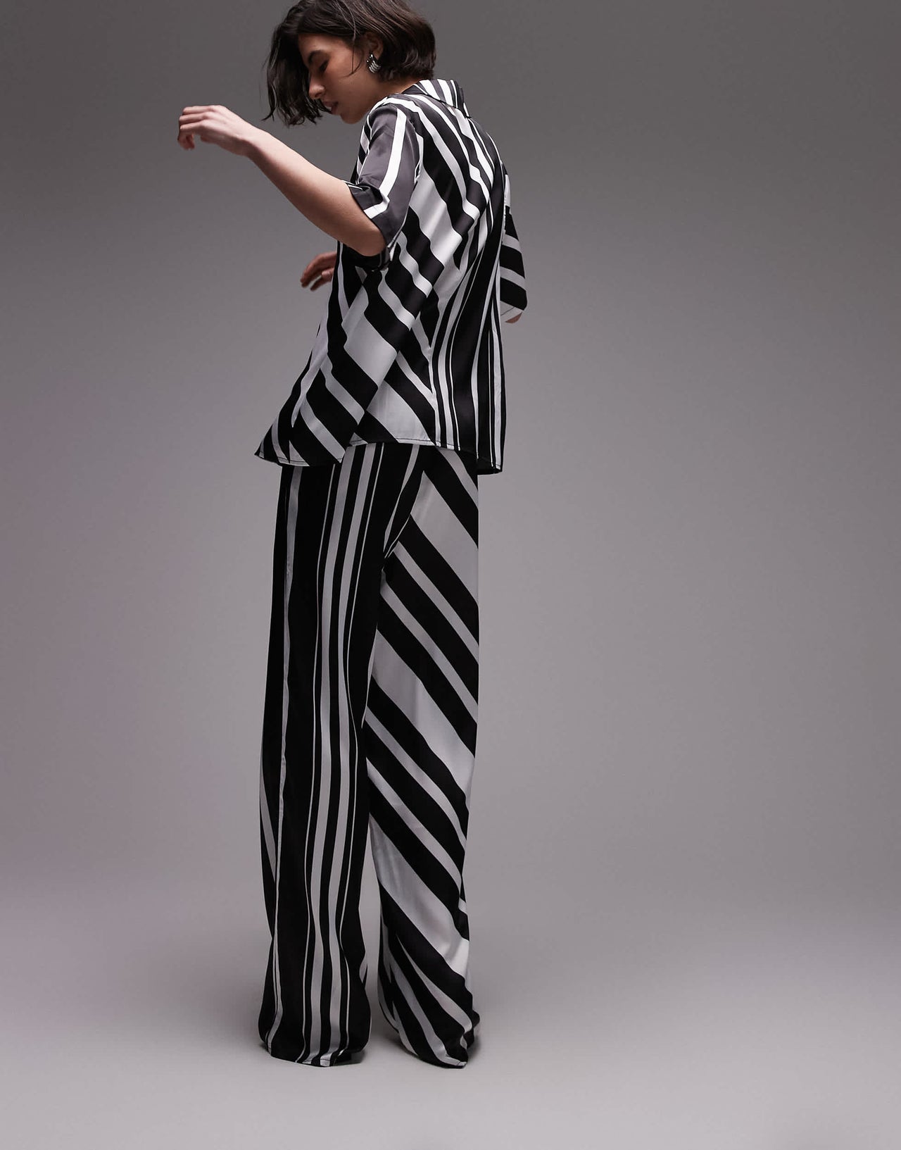 SNDYS wide leg trouser co-ord in mono stripe