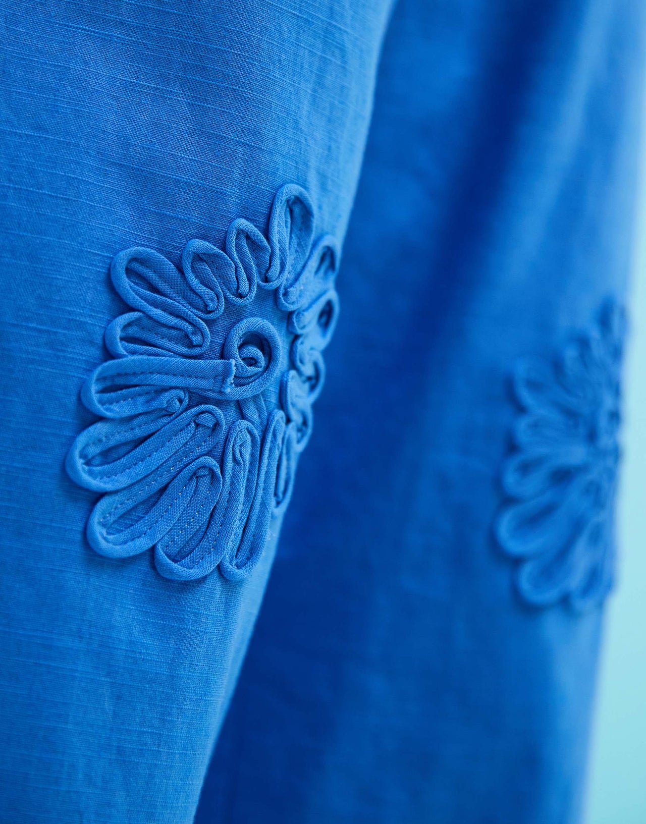 SNDYS linen blend poplin flower applique wide leg trousers in bright blue