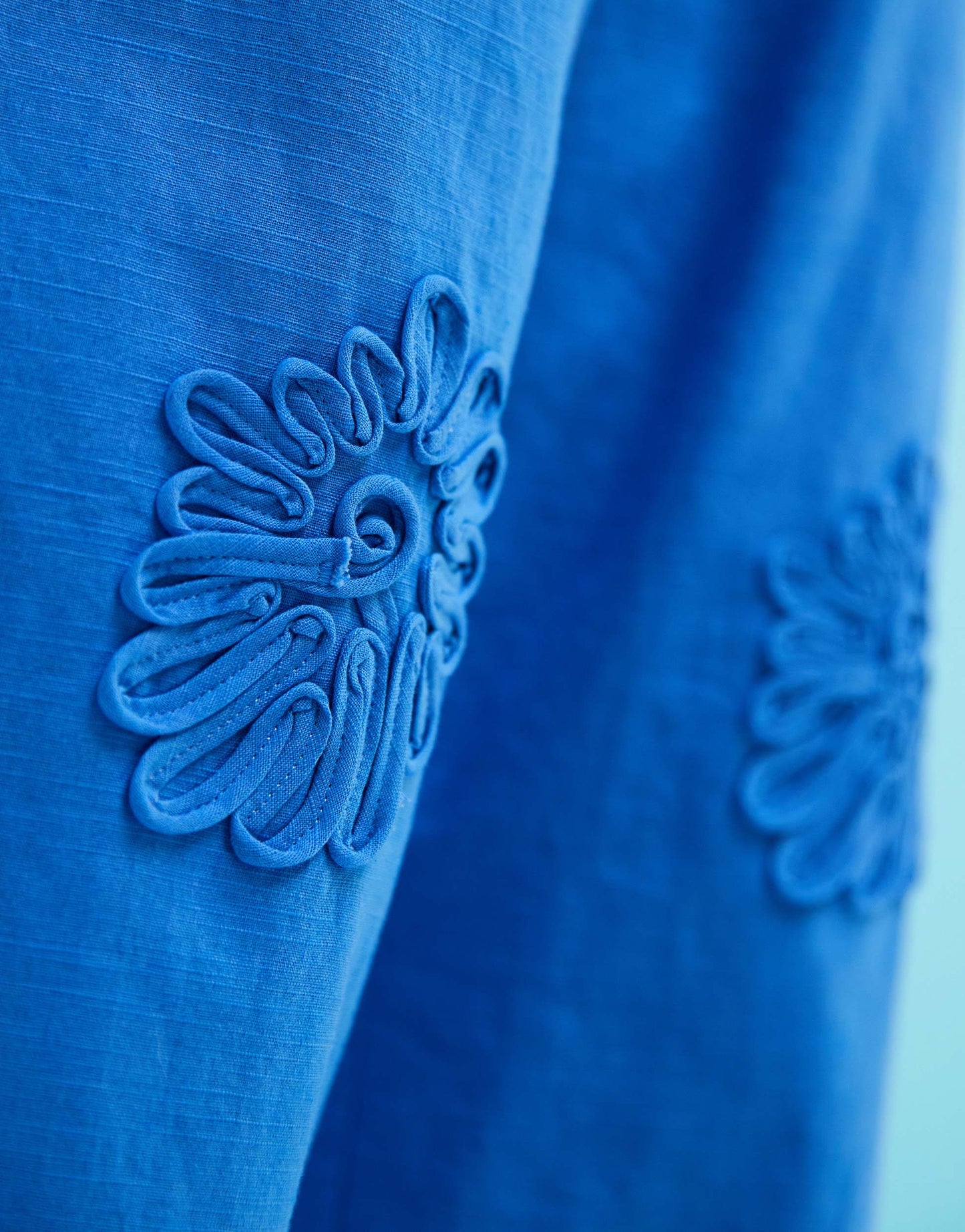 SNDYS linen blend poplin flower applique wide leg trousers in bright blue