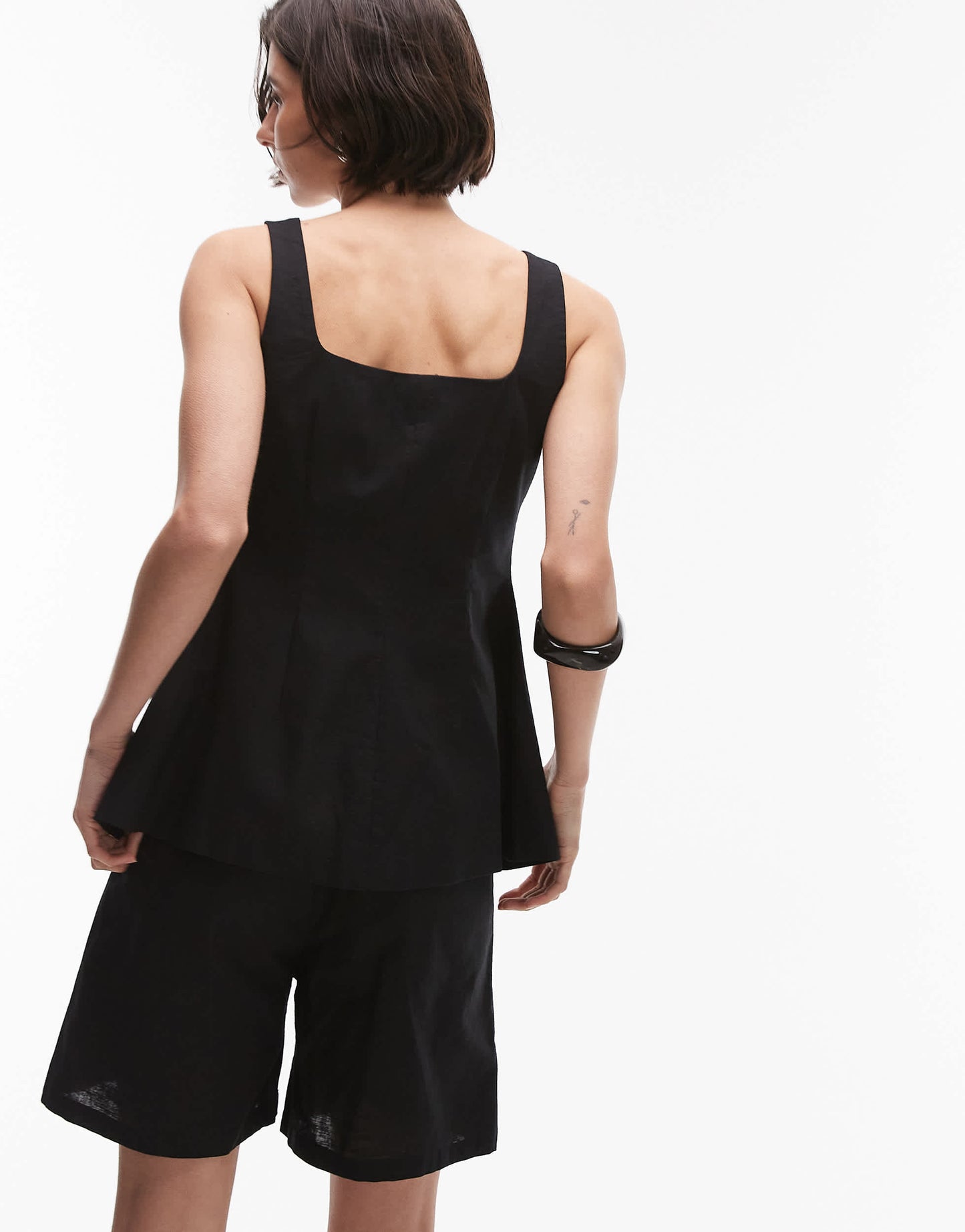 SNDYS linen blend longline shorts co-ord in black