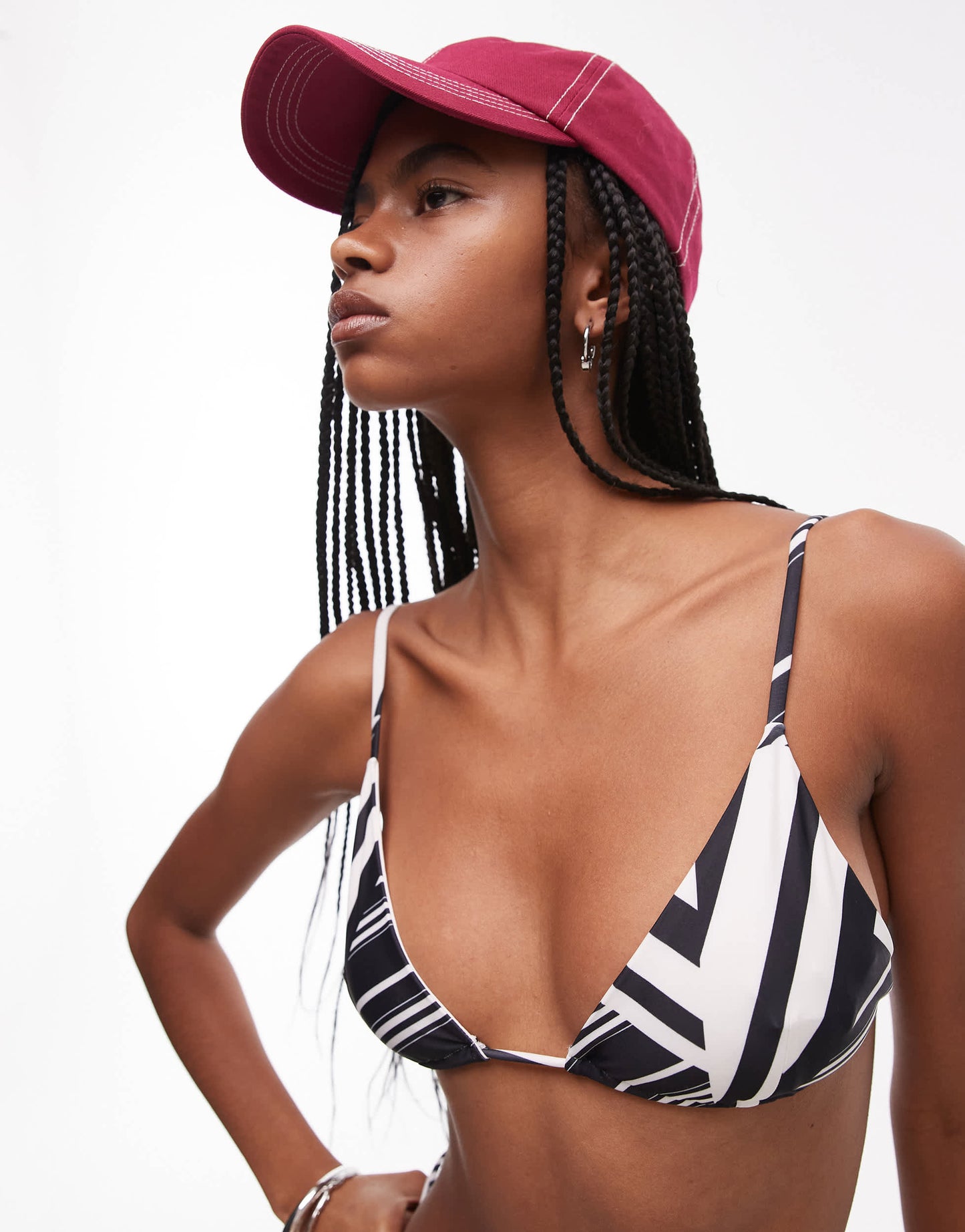 SNDYS triangle bikini top in mono stripe