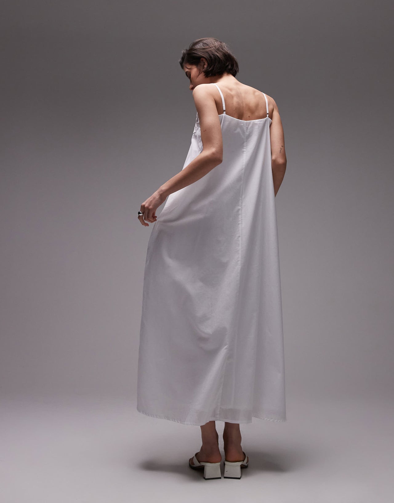 SNDYS flower lace trim cami trapeze maxi dress in white