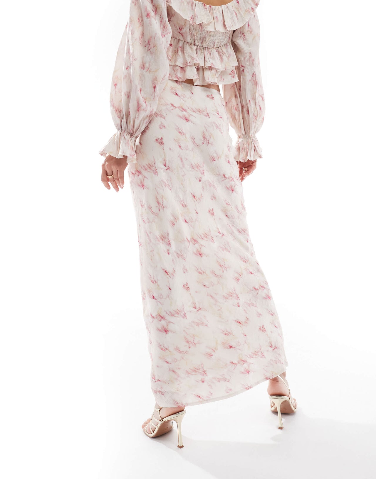 Love Triangle crinkle maxi skirt co-ord in blur print