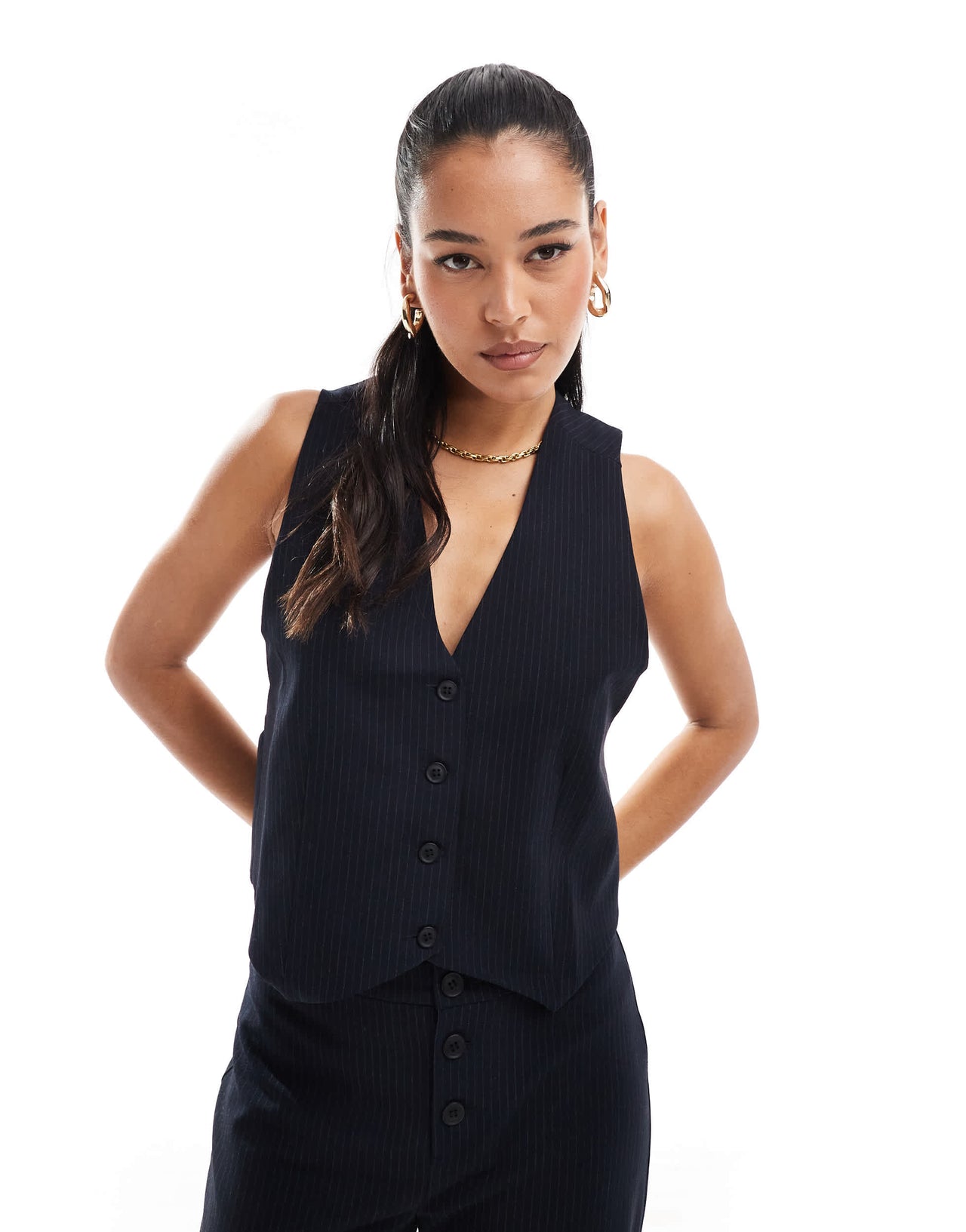 Pull&Bear tailored waistcoat co-ord in navy pinstripe