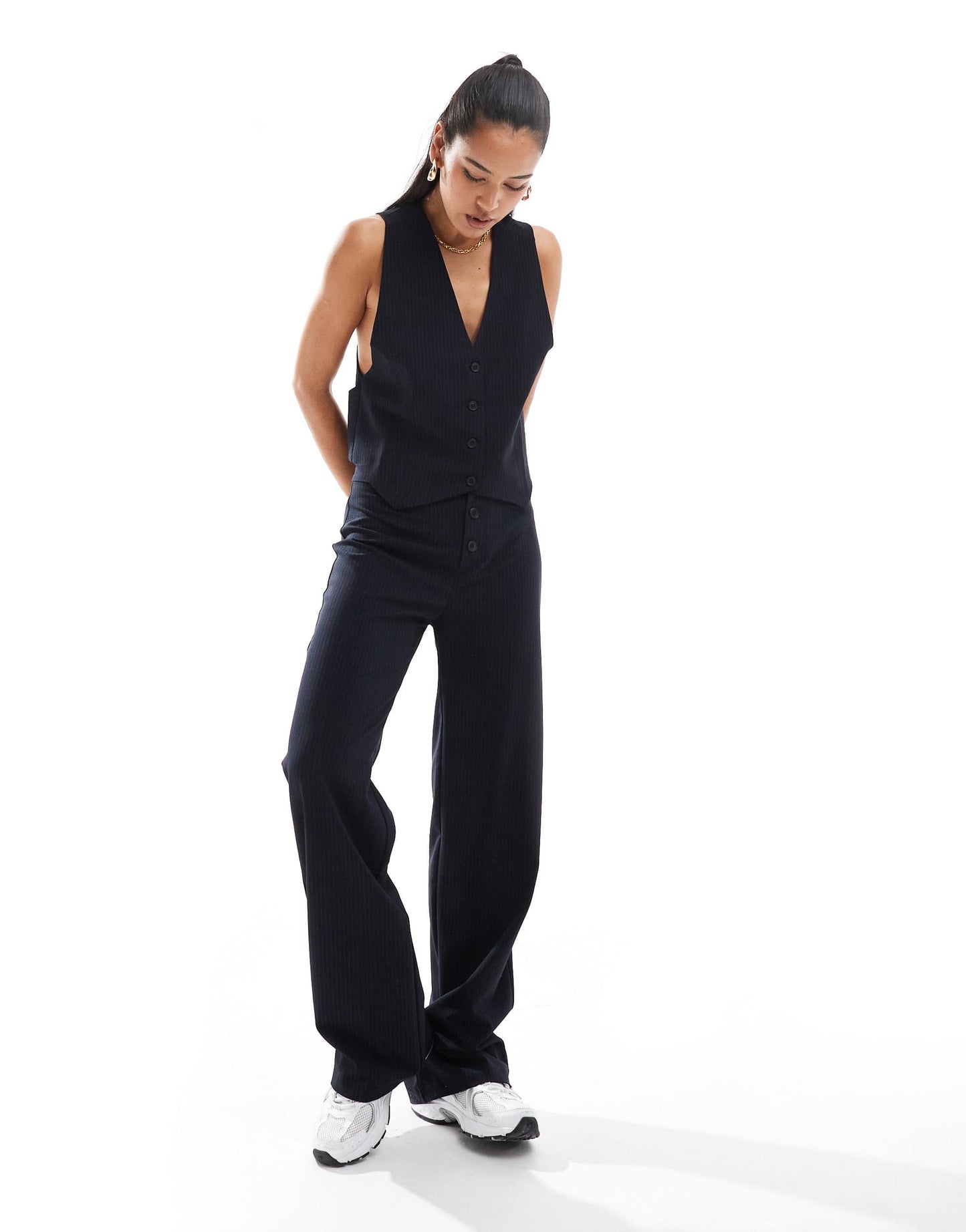 Pull&Bear tailored waistcoat co-ord in navy pinstripe