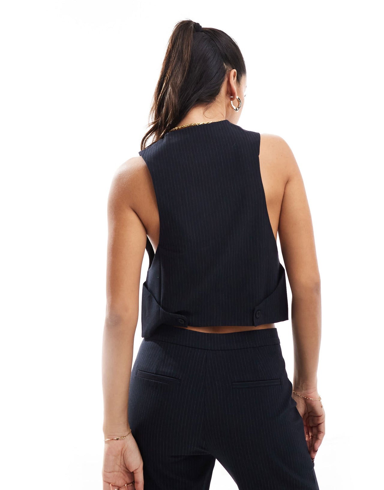 Pull&Bear tailored waistcoat co-ord in navy pinstripe