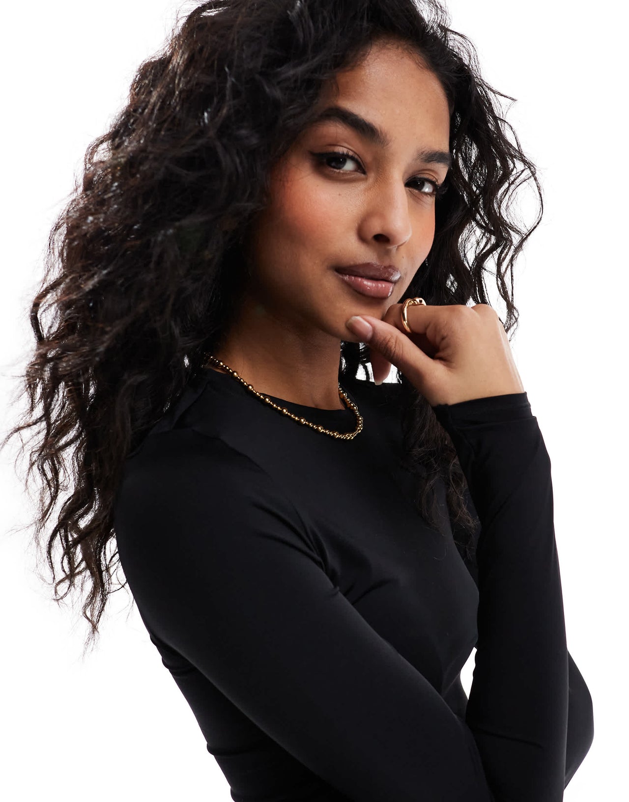 Pull&Bear polyamide sculpt long sleeved top in black
