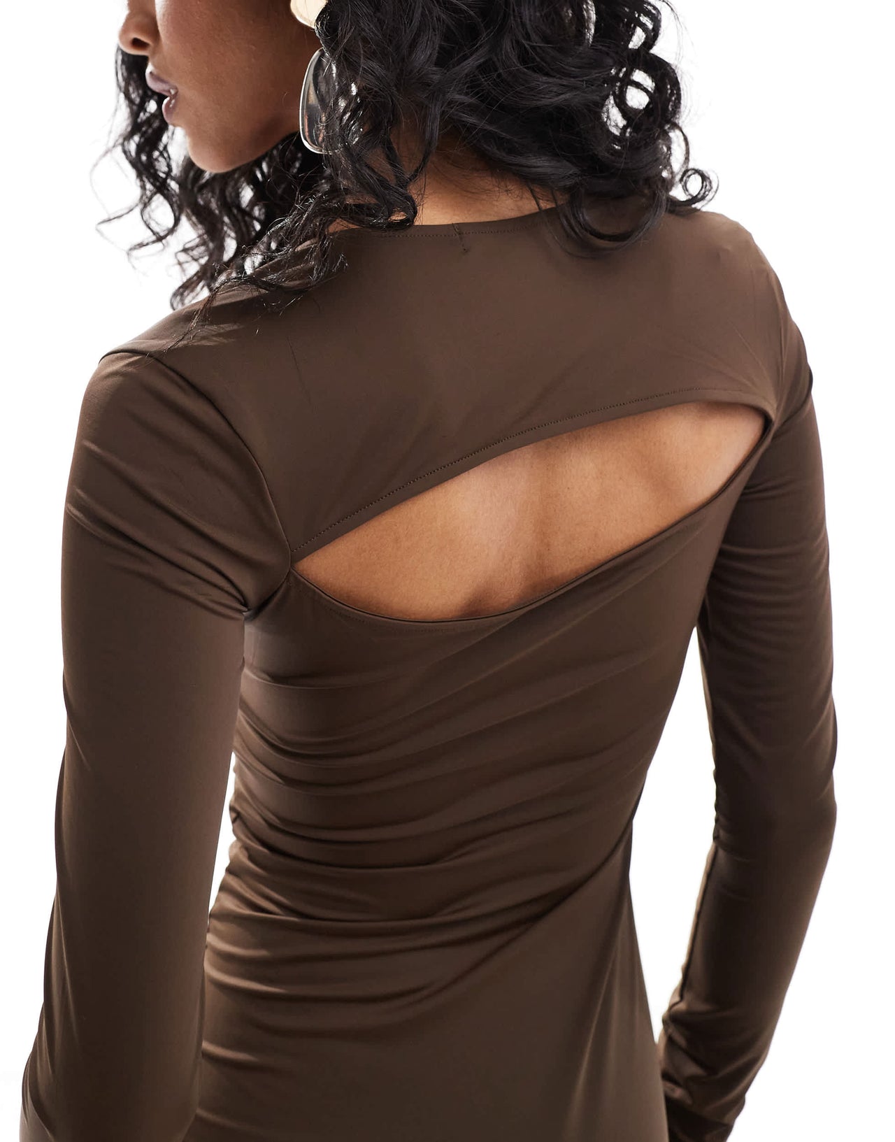 Pull&Bear polyamide open back maxi dress in dark brown