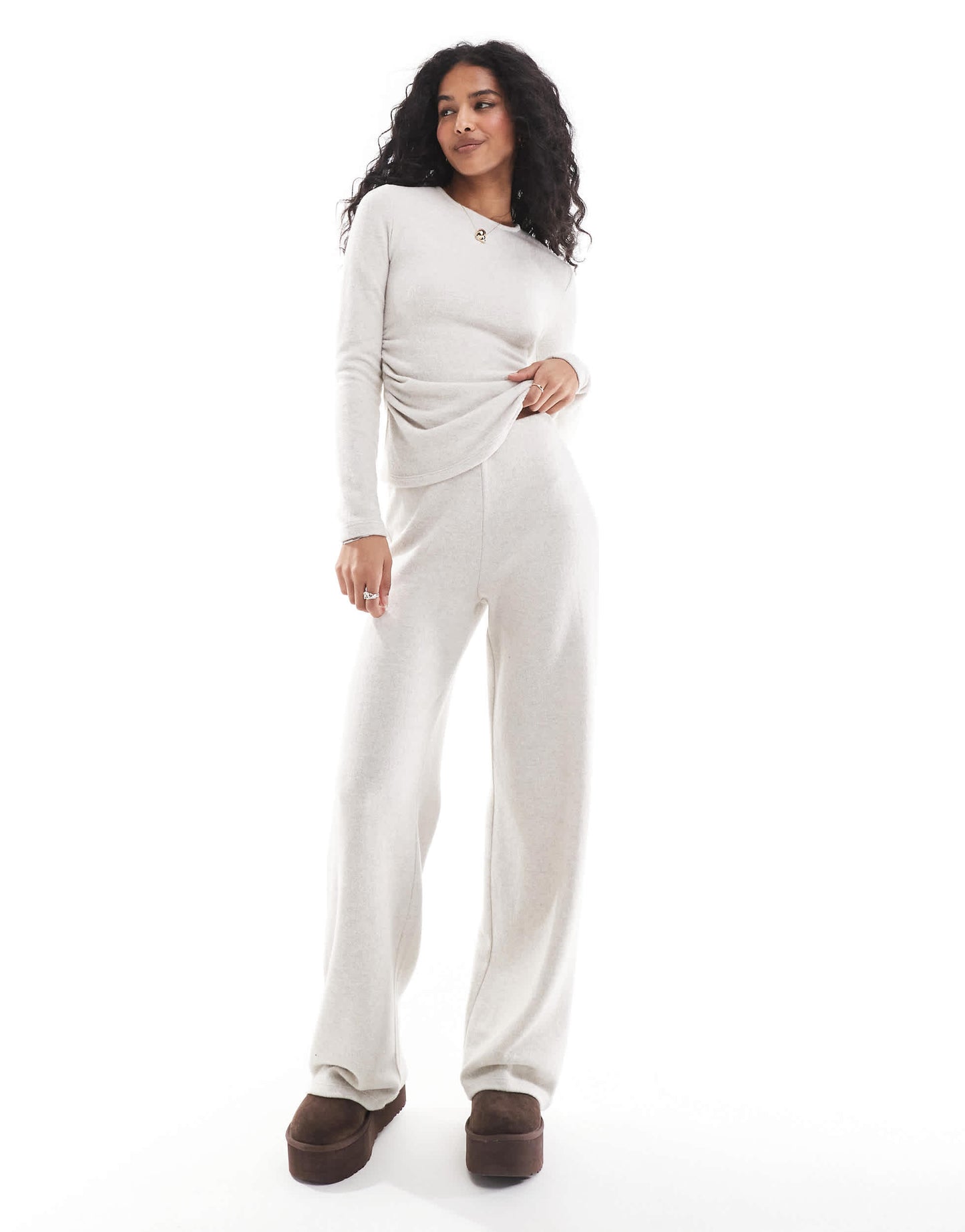 Pull&Bear soft touch wide leg jogger co-ord in sand