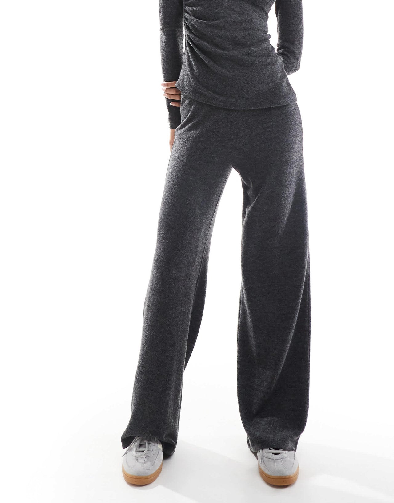 Pull&Bear soft touch wide leg jogger co-ord in charcoal grey