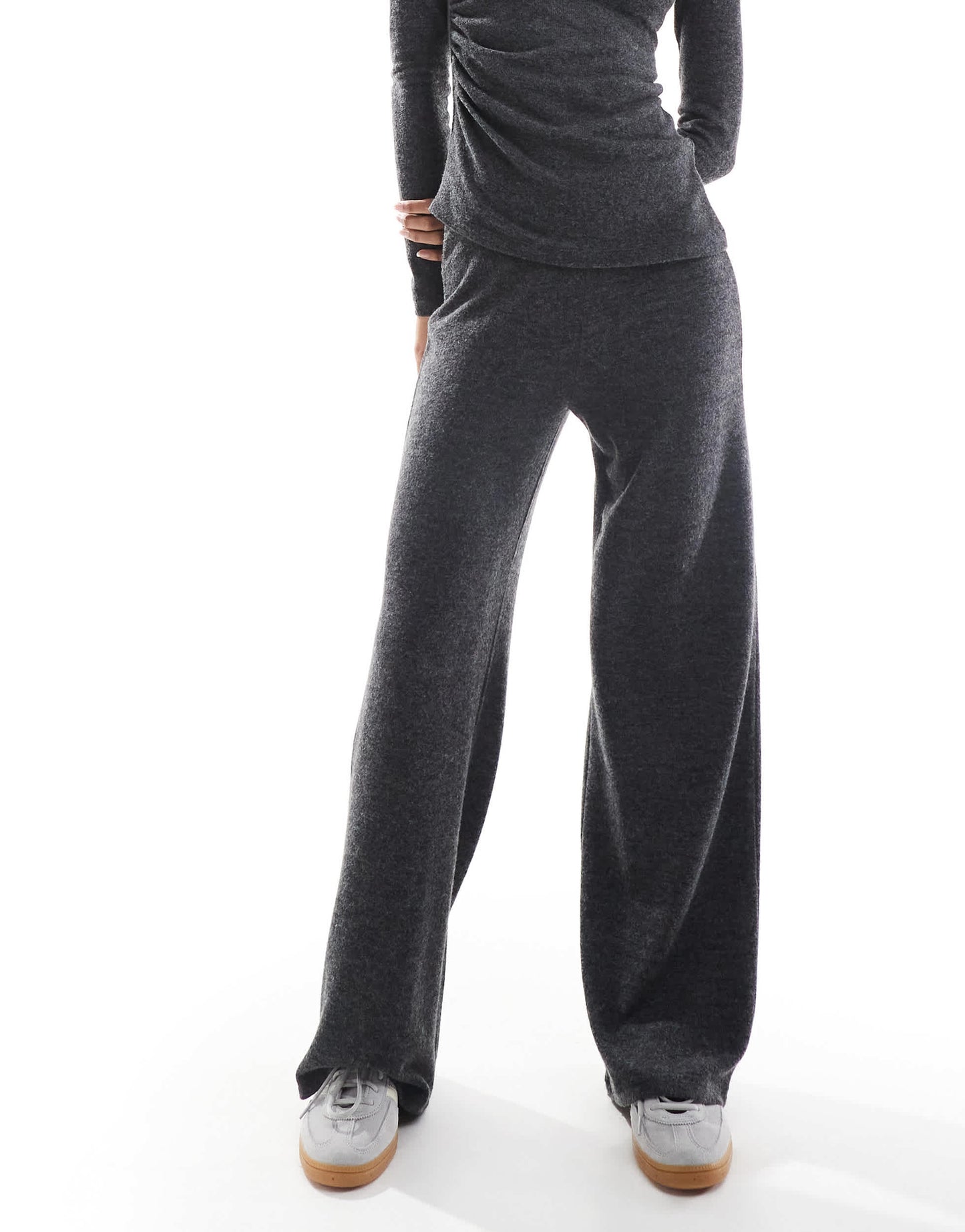 Pull&Bear soft touch wide leg jogger co-ord in charcoal grey
