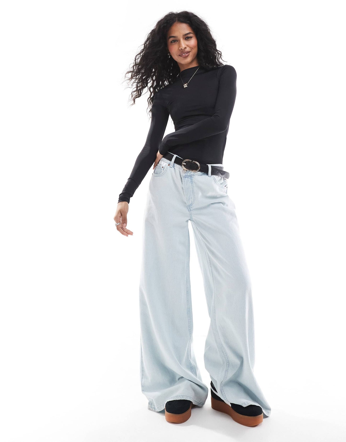 Pull&Bear polyamide sculpt long sleeve body in black