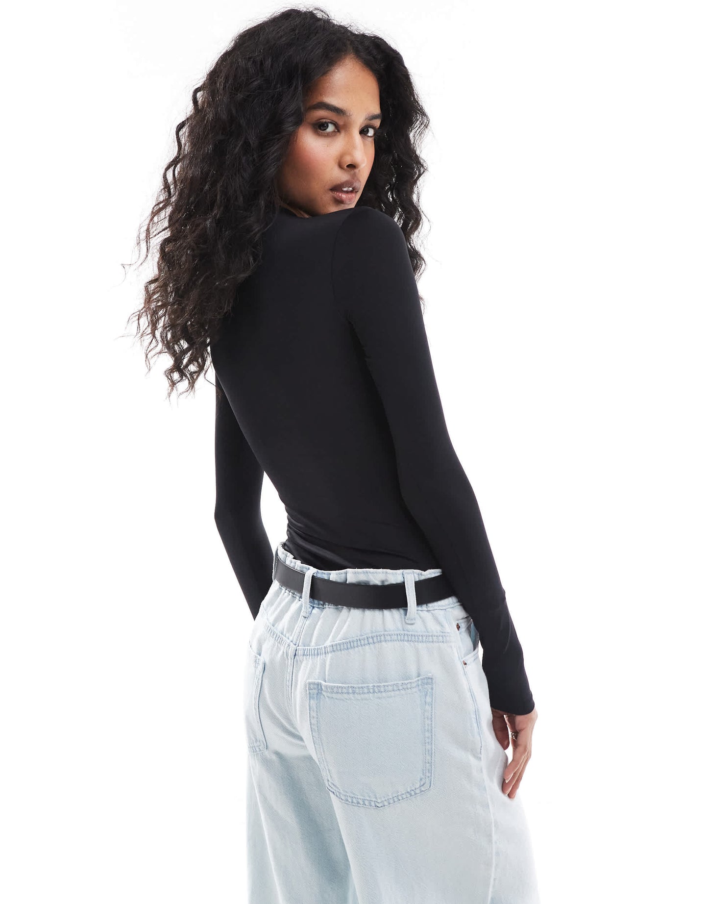 Pull&Bear polyamide sculpt long sleeve body in black