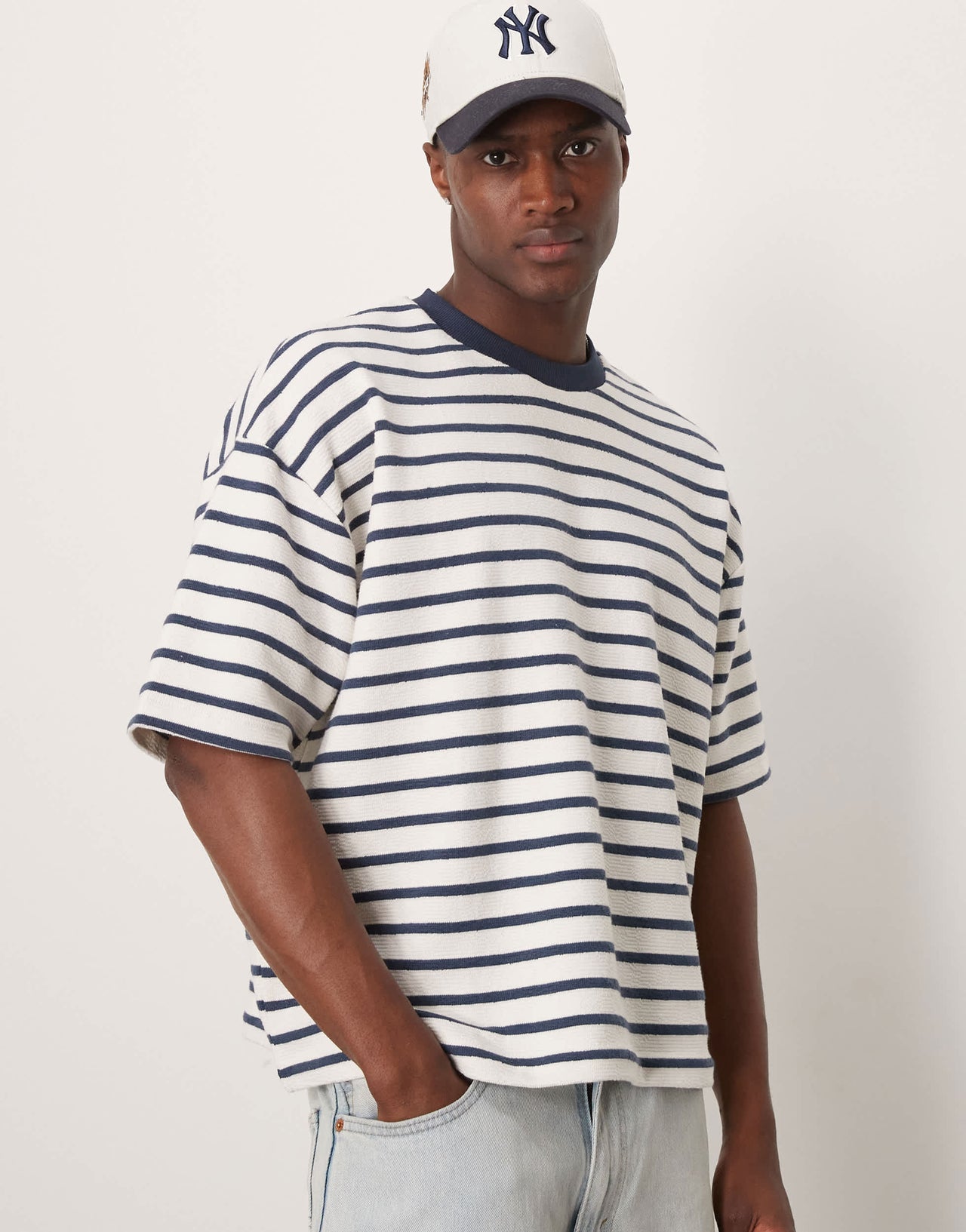 ASOS DESIGN super heavyweight boxy oversized t-shirt in textured stripe