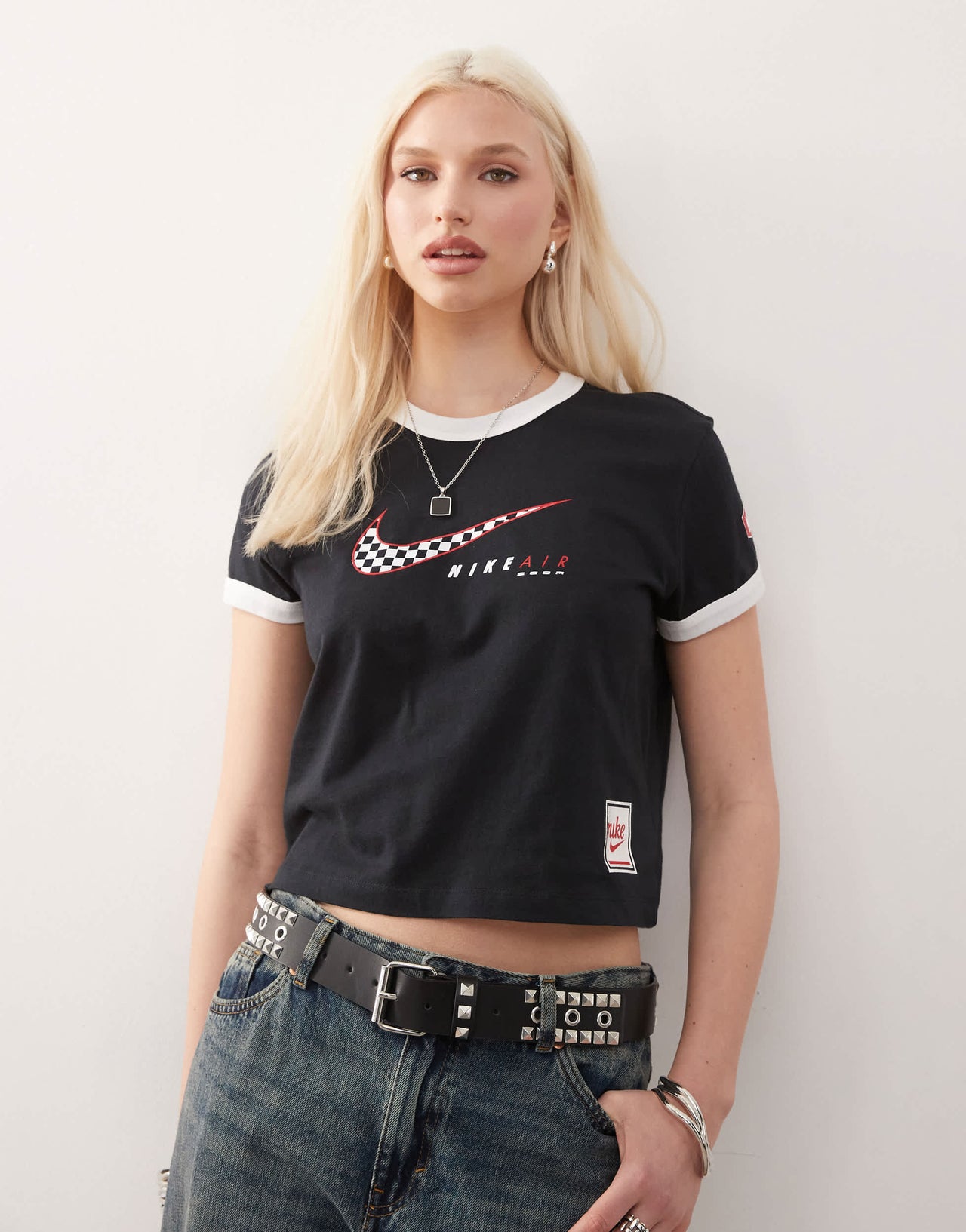 Nike Club Moto cropped t-shirt in black