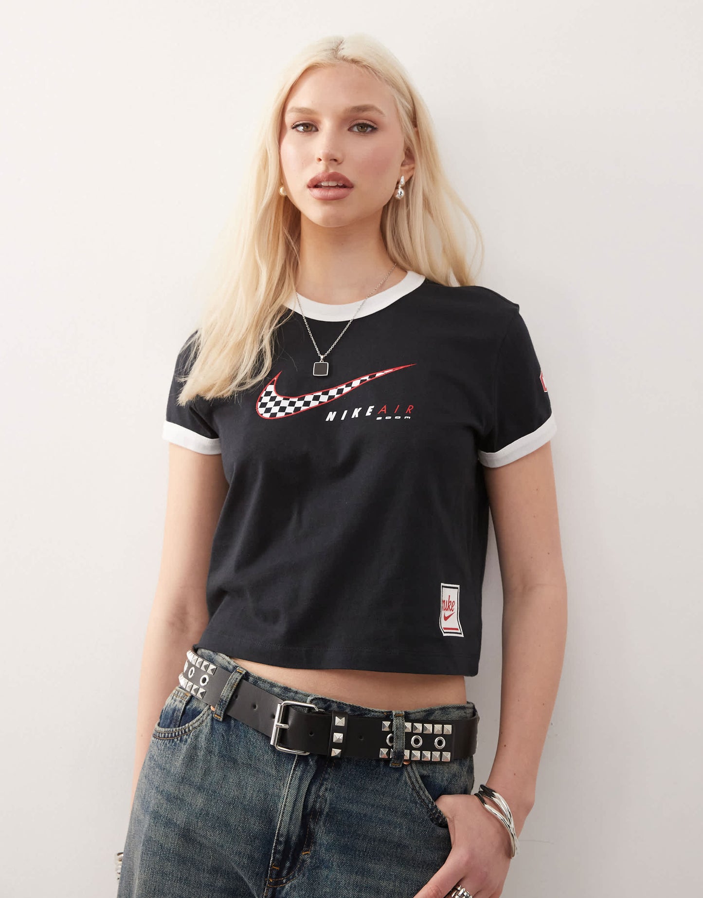 Nike Club Moto cropped t-shirt in black