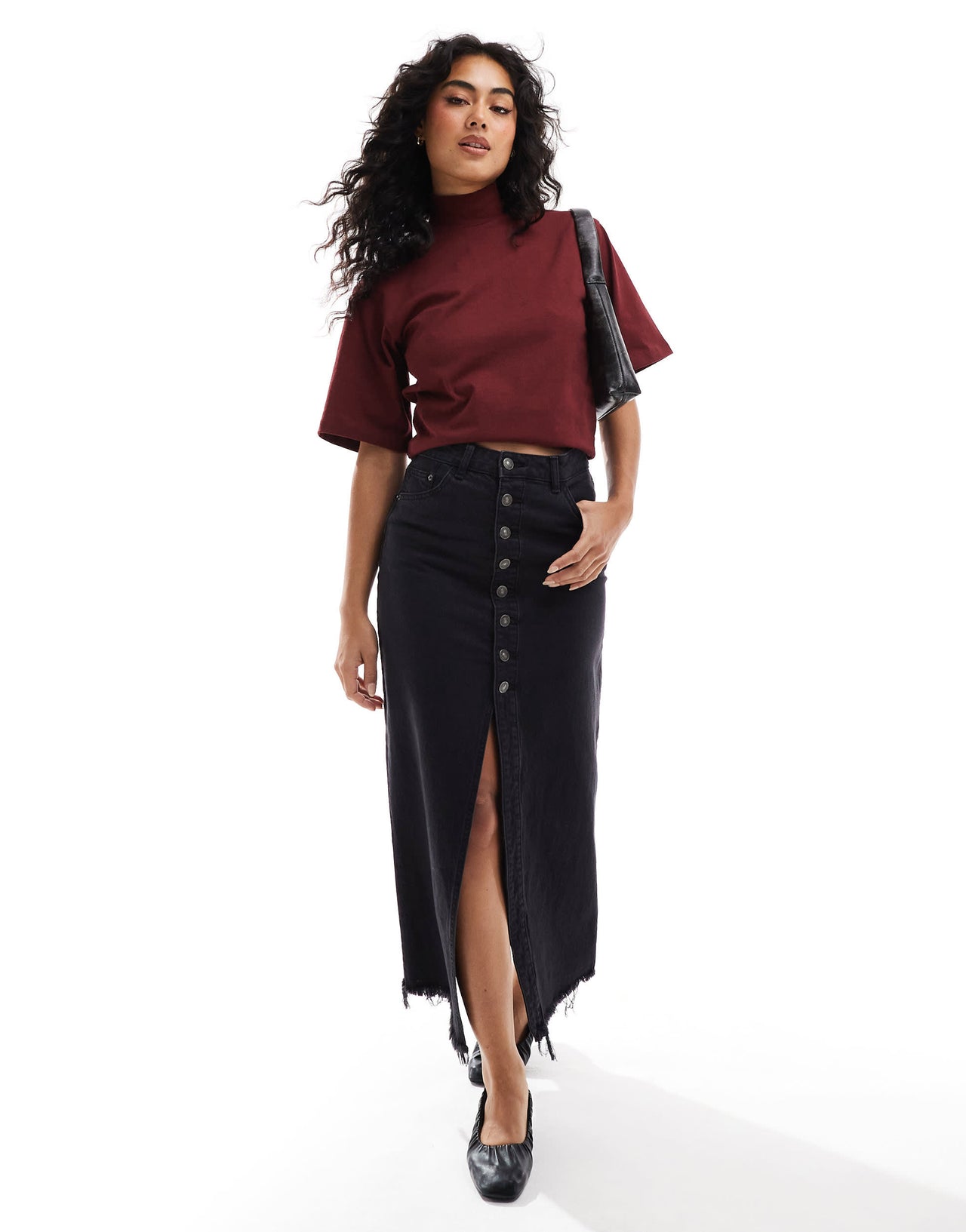 ASOS DESIGN funnel boxy tee in burgundy