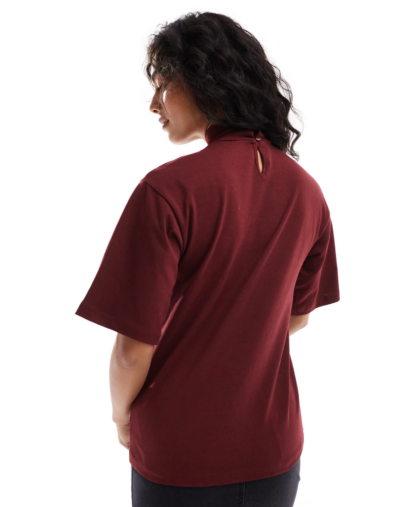 ASOS DESIGN funnel boxy tee in burgundy