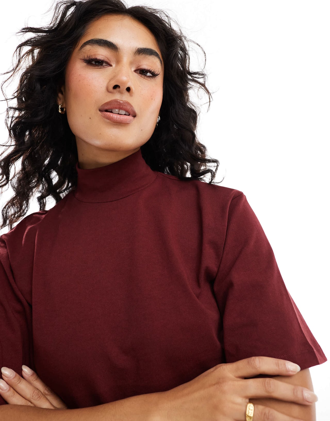 ASOS DESIGN funnel boxy tee in burgundy