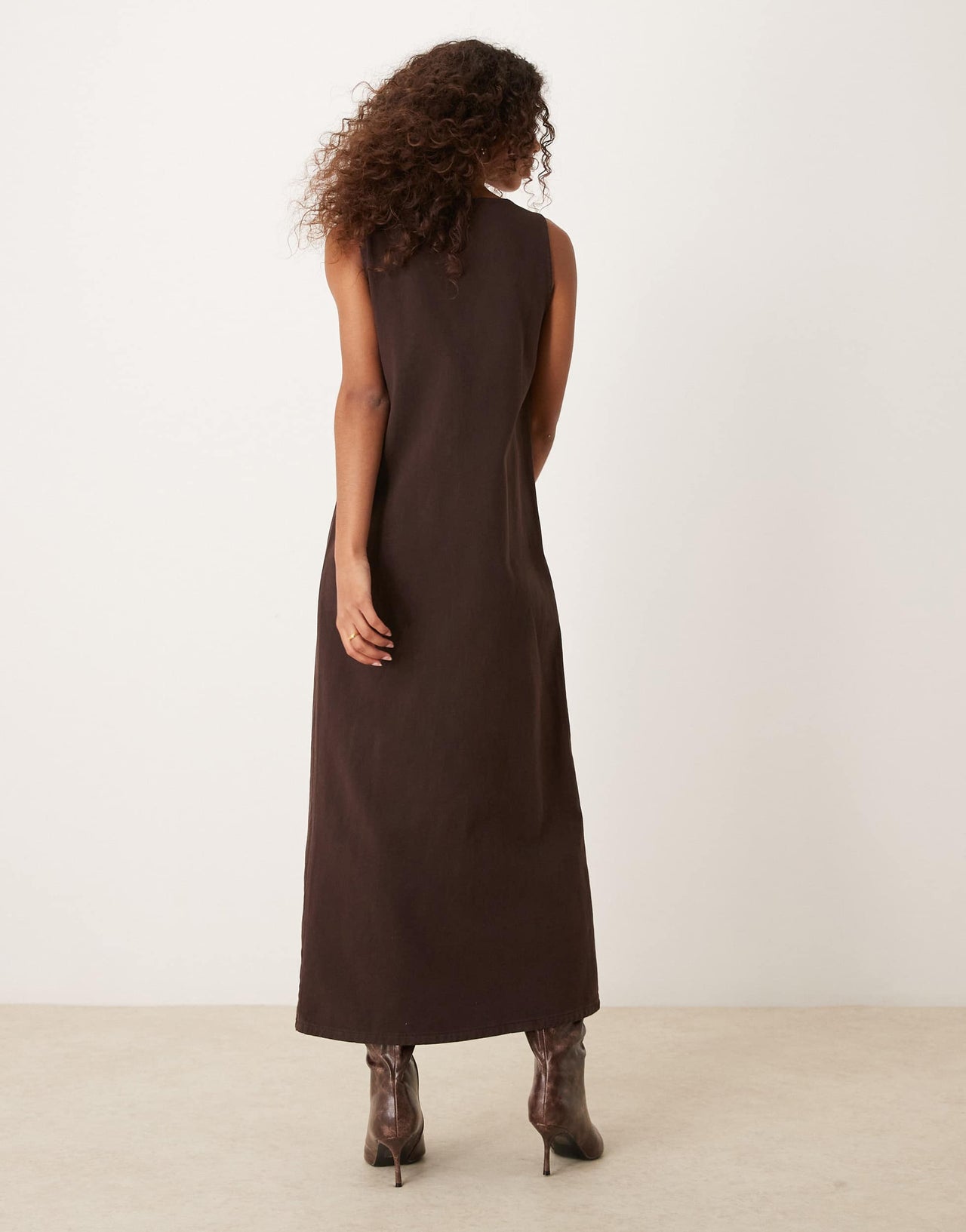 ASOS DESIGN denim button down maxi dress in brown
