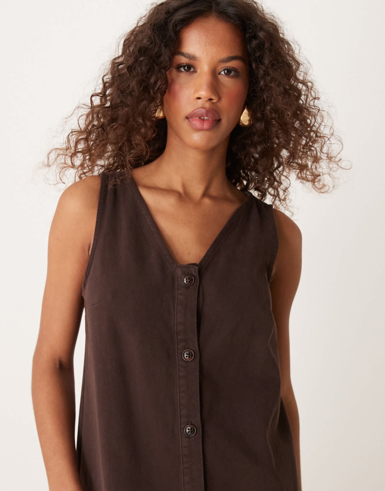 ASOS DESIGN denim button down maxi dress in brown