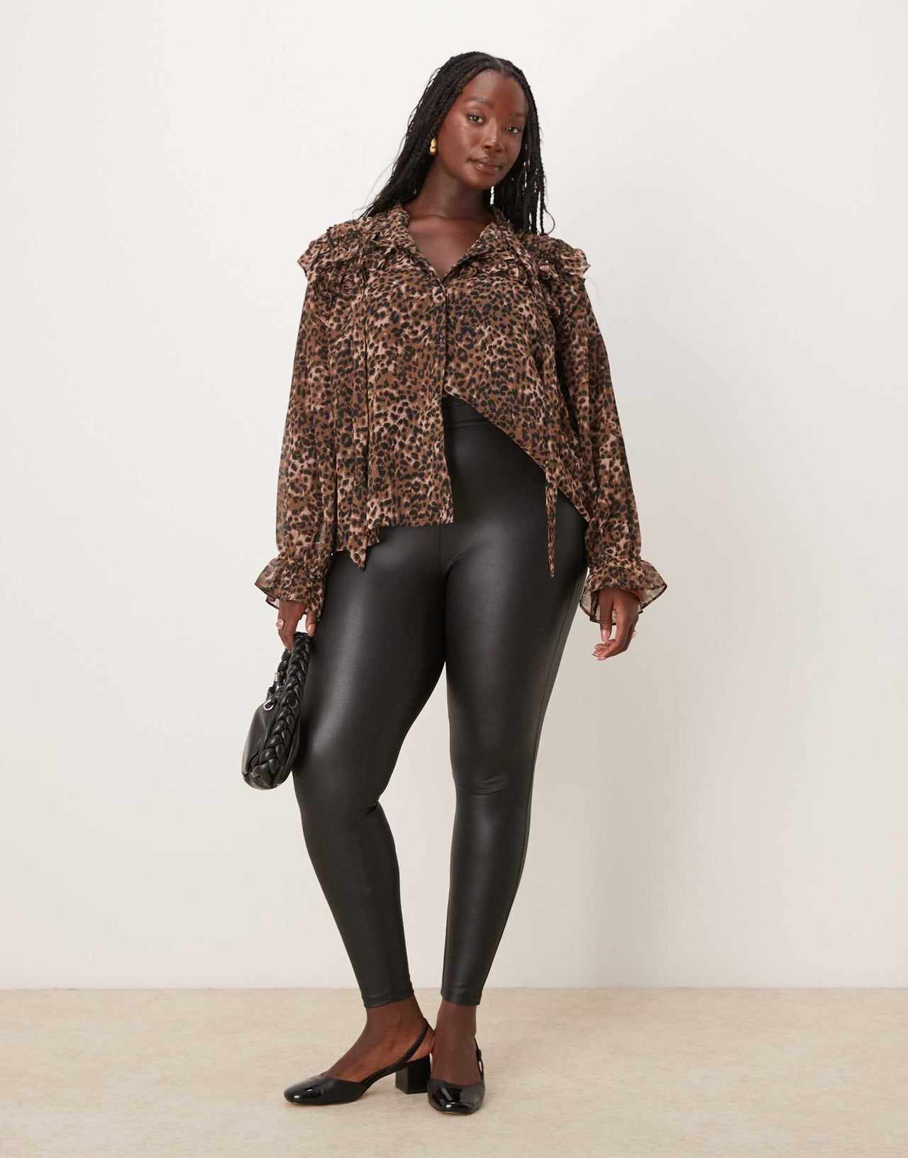 New Look Curve wet look leggings in black