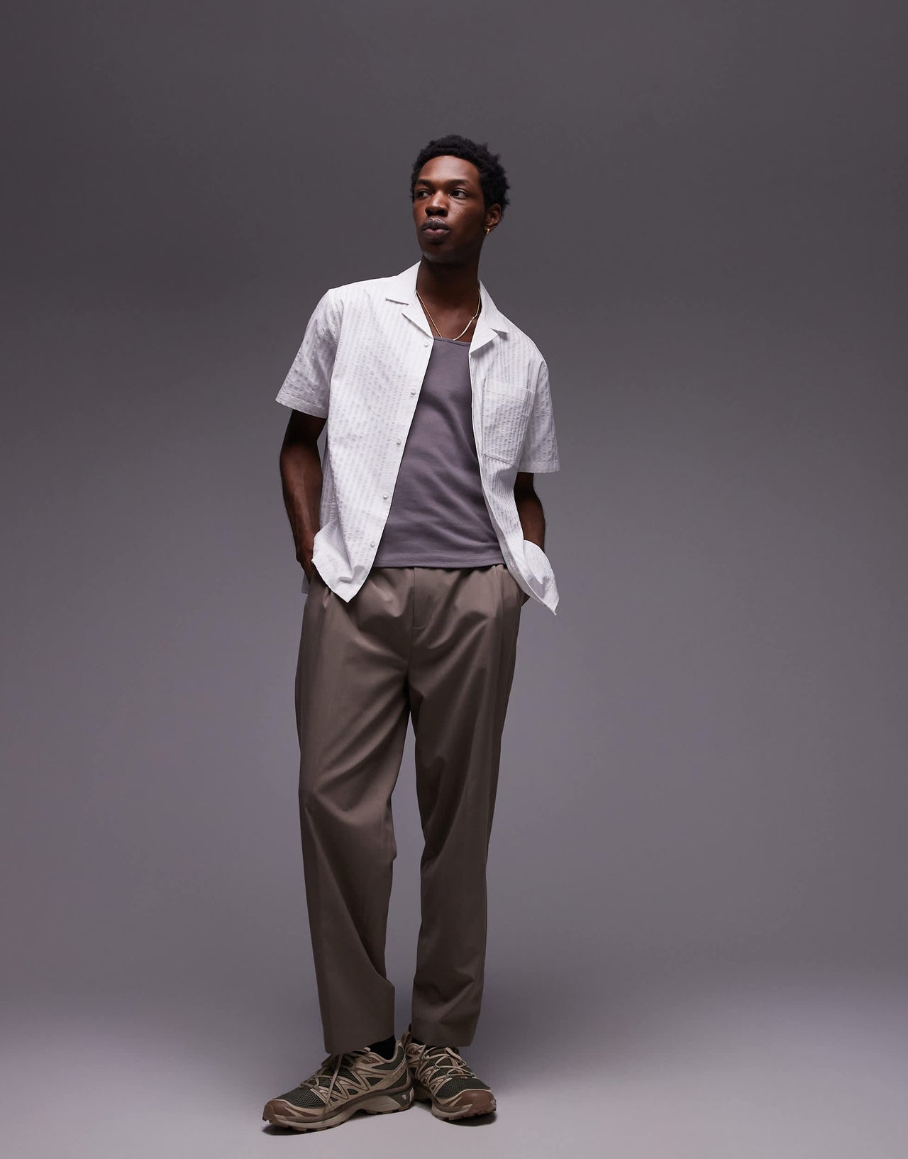 Topman textured stripe shirt in white