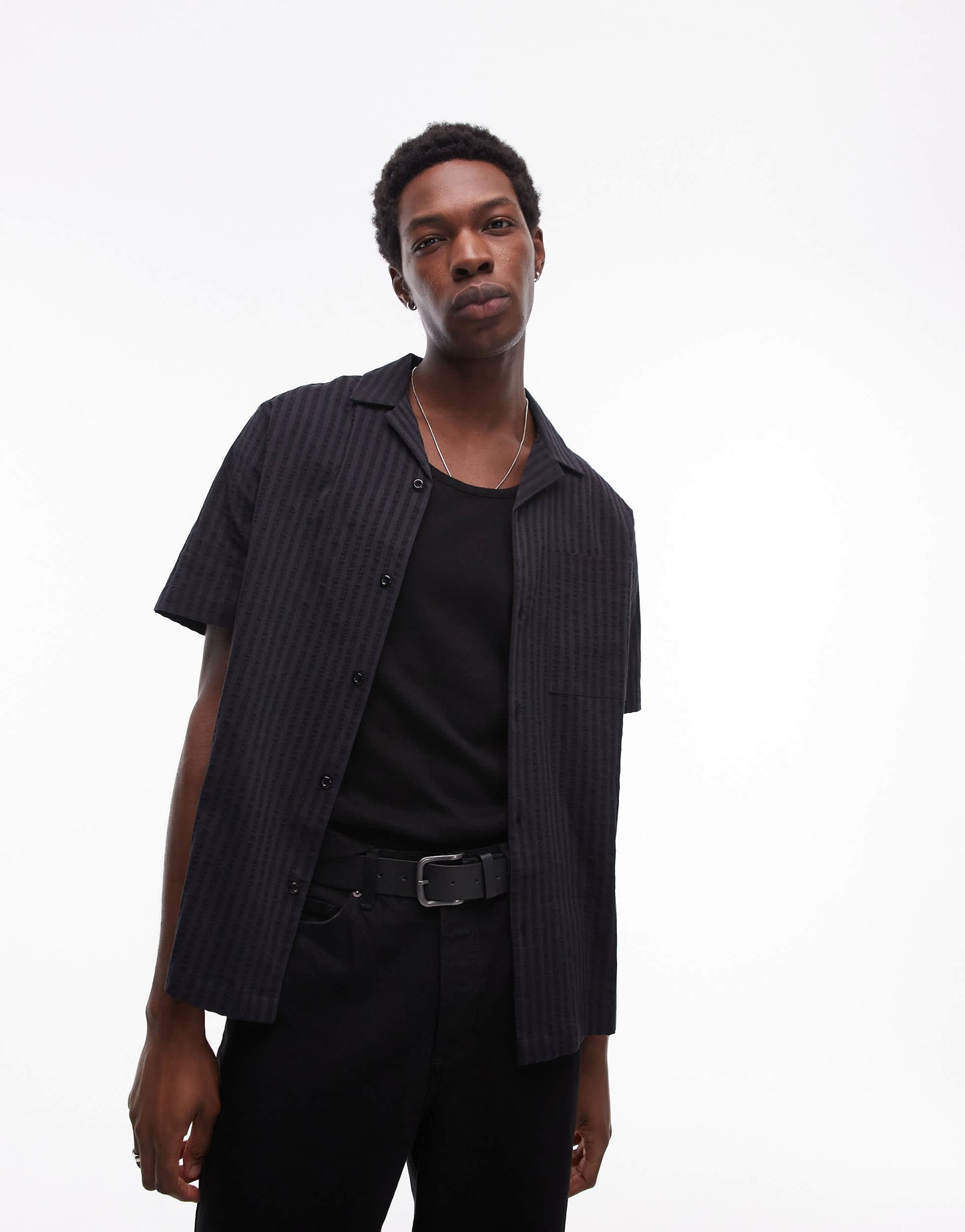 Topman textured stripe shirt in black
