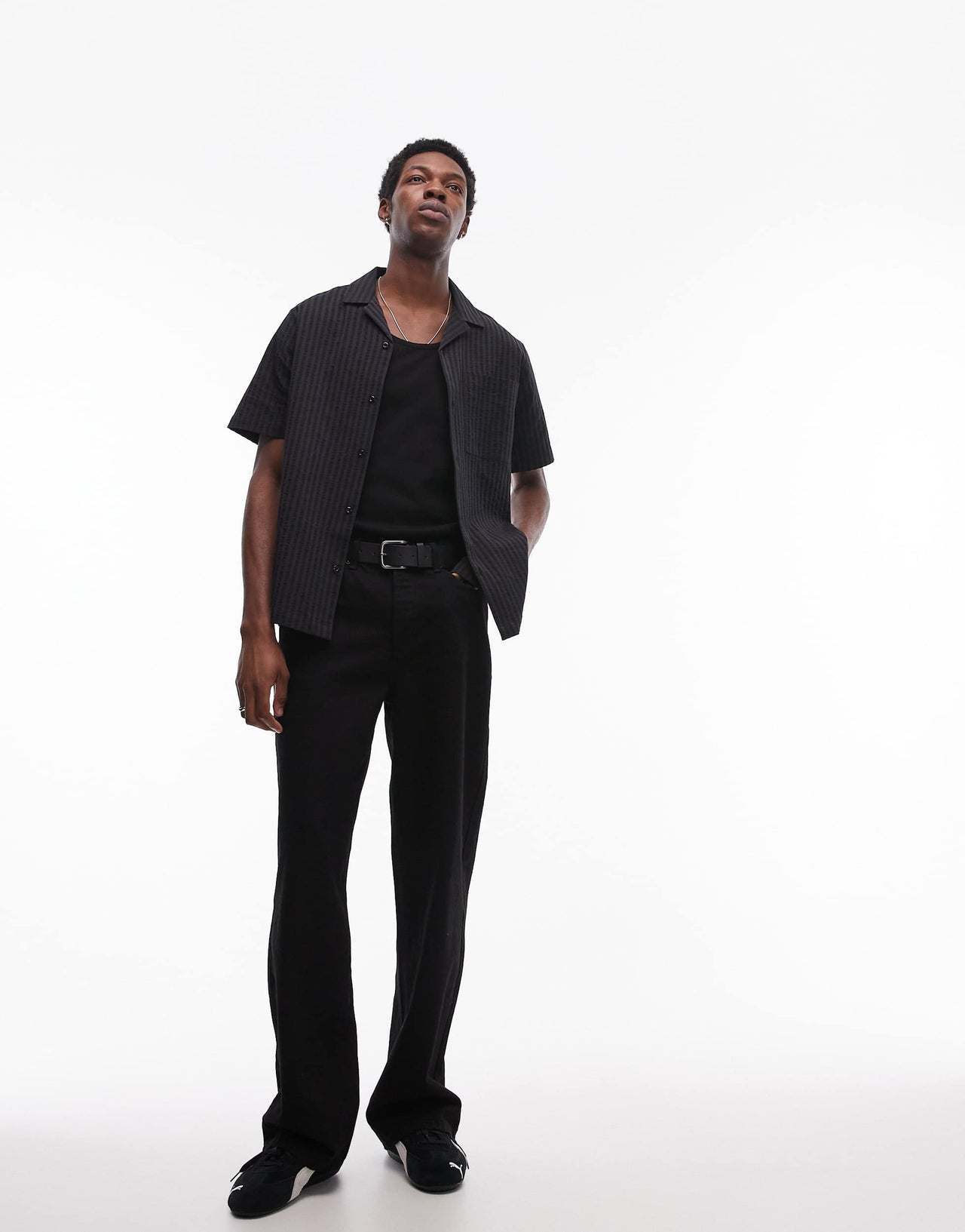 Topman textured stripe shirt in black