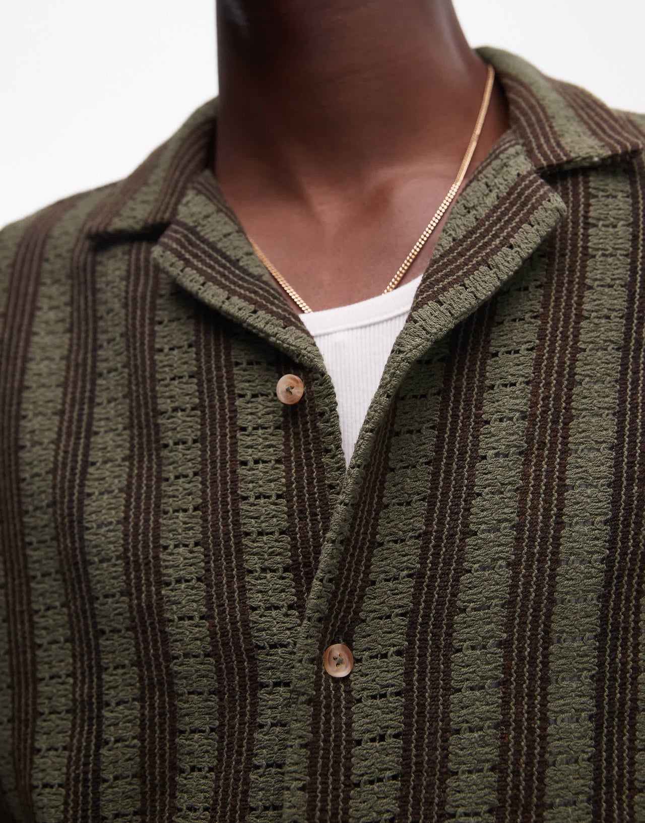 Topman short sleeve knitted crochet shirt in green