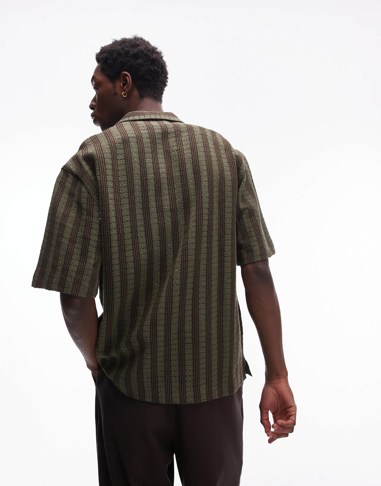 Topman short sleeve knitted crochet shirt in green