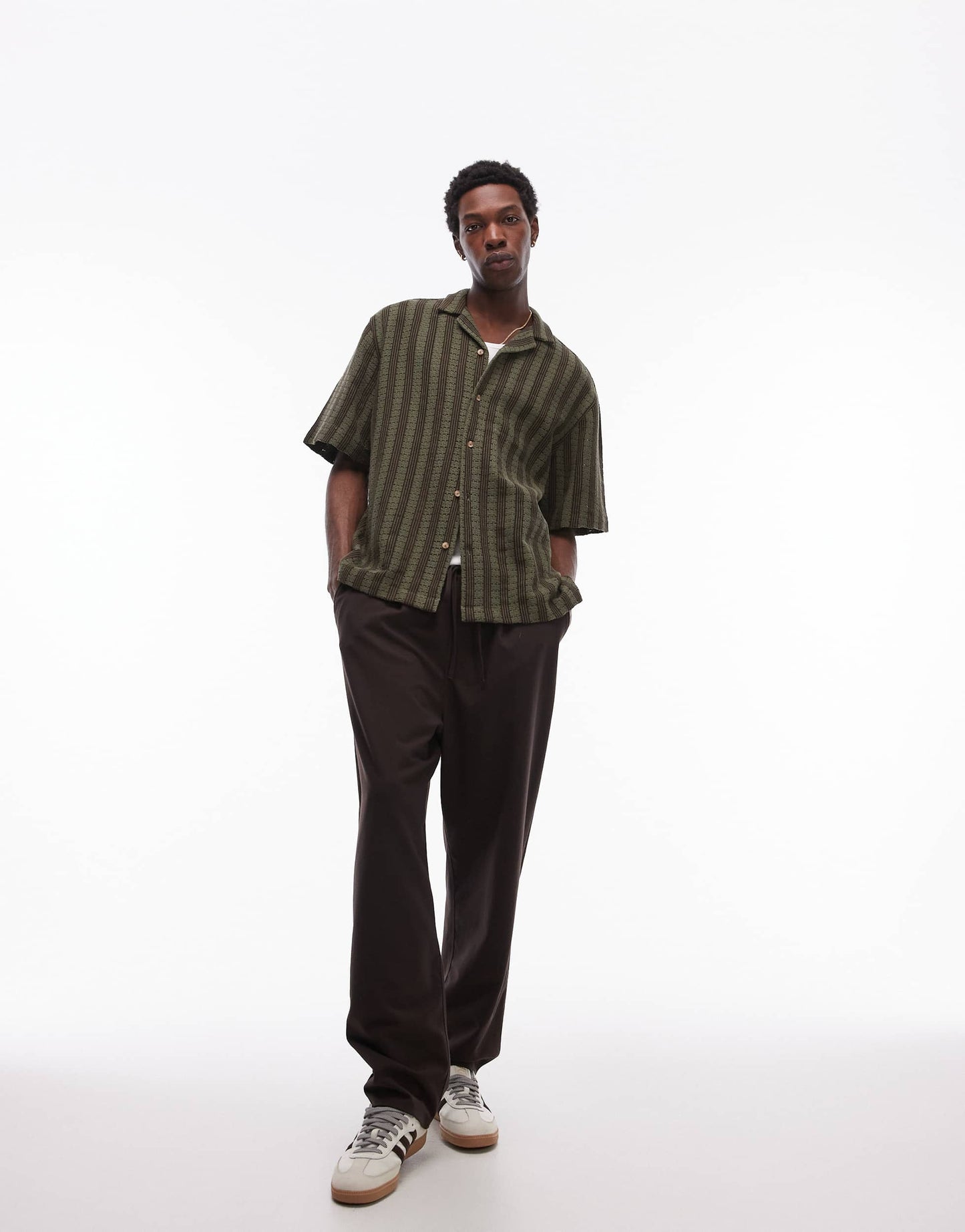 Topman short sleeve knitted crochet shirt in green