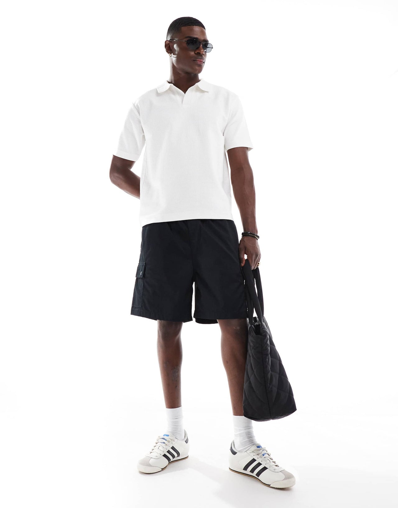 Jack & Jones loose fit drawstring cargo short in black