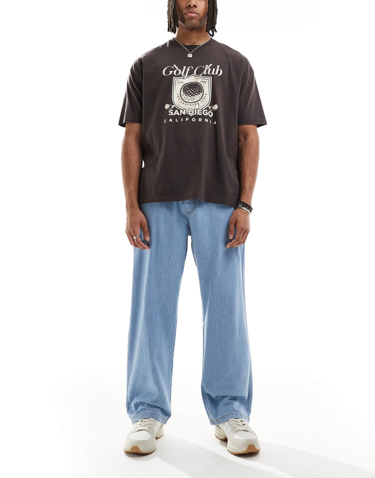 Jack & Jones Dave wide fit drawstring light weight jeans in light blue wash