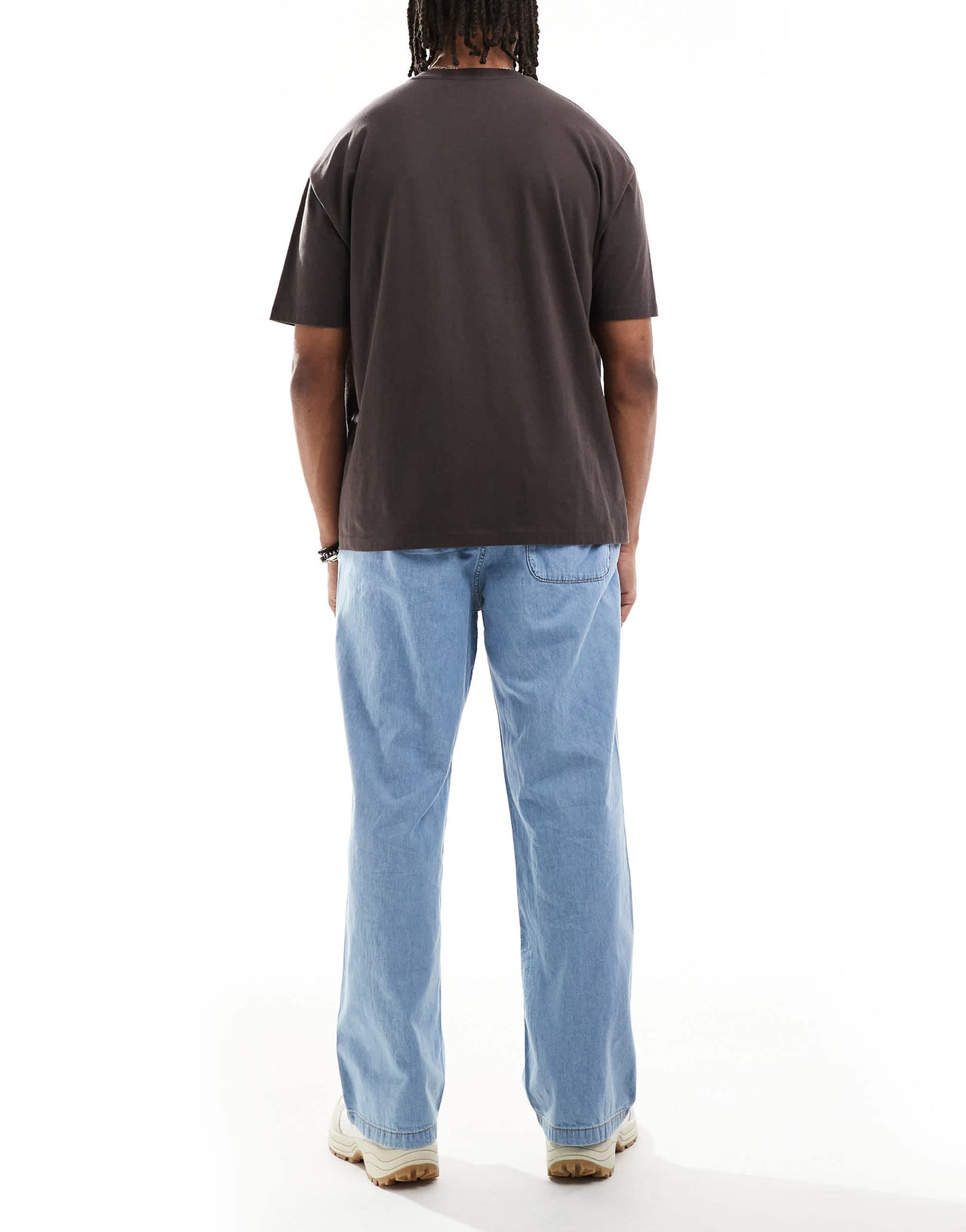Jack & Jones Dave wide fit drawstring light weight jeans in light blue wash
