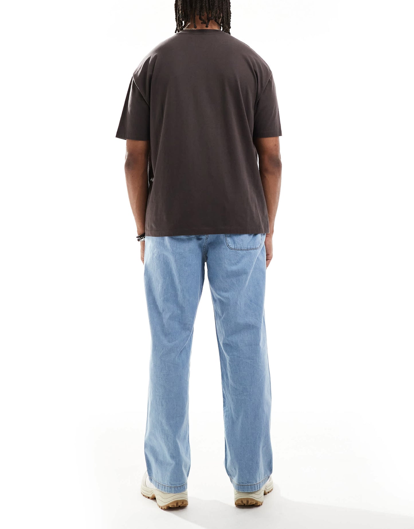 Jack & Jones Dave wide fit drawstring light weight jeans in light blue wash
