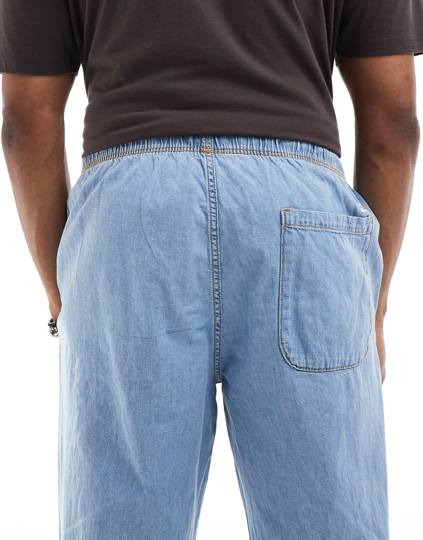 Jack & Jones Dave wide fit drawstring light weight jeans in light blue wash