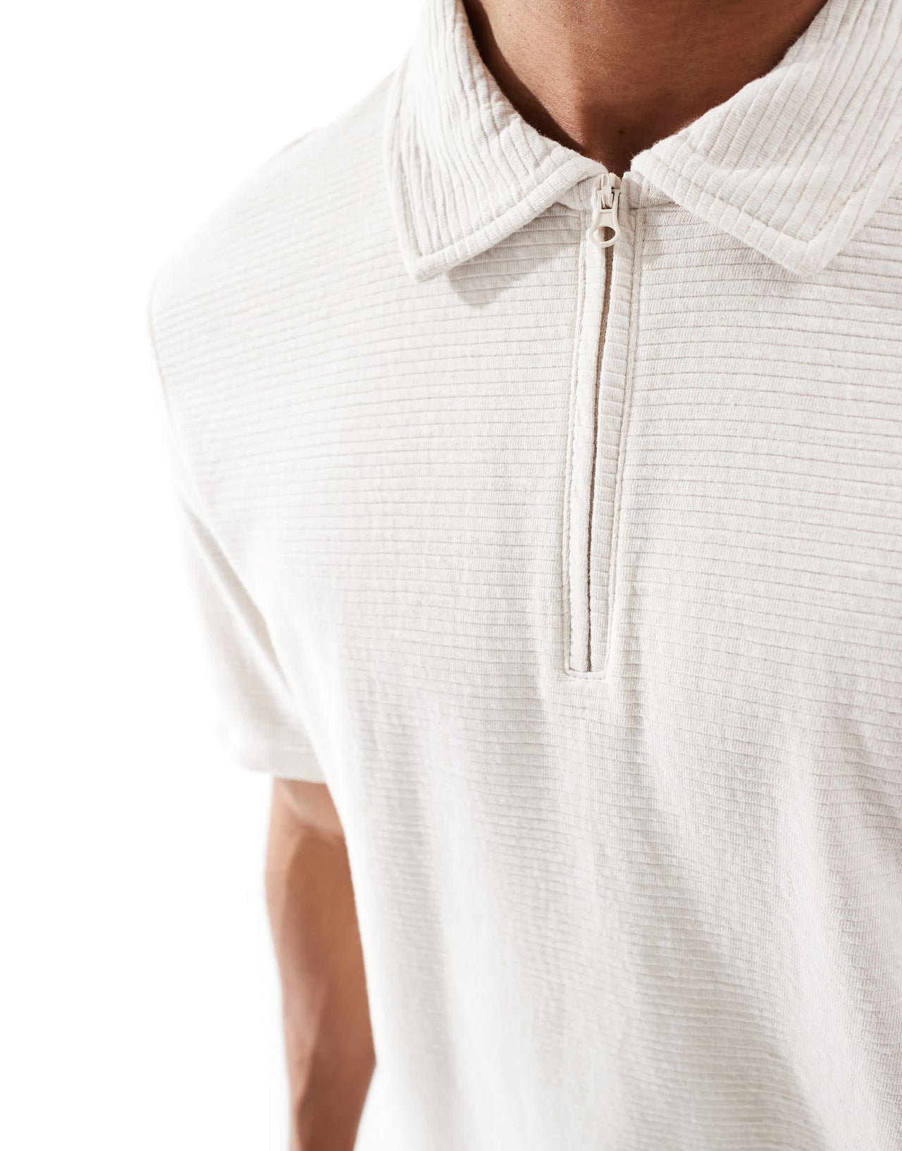 Jack & Jones textured zip polo in beige