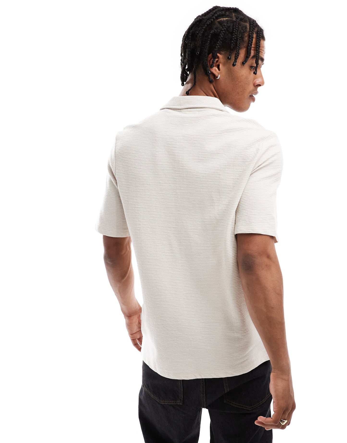 Jack & Jones textured zip polo in beige