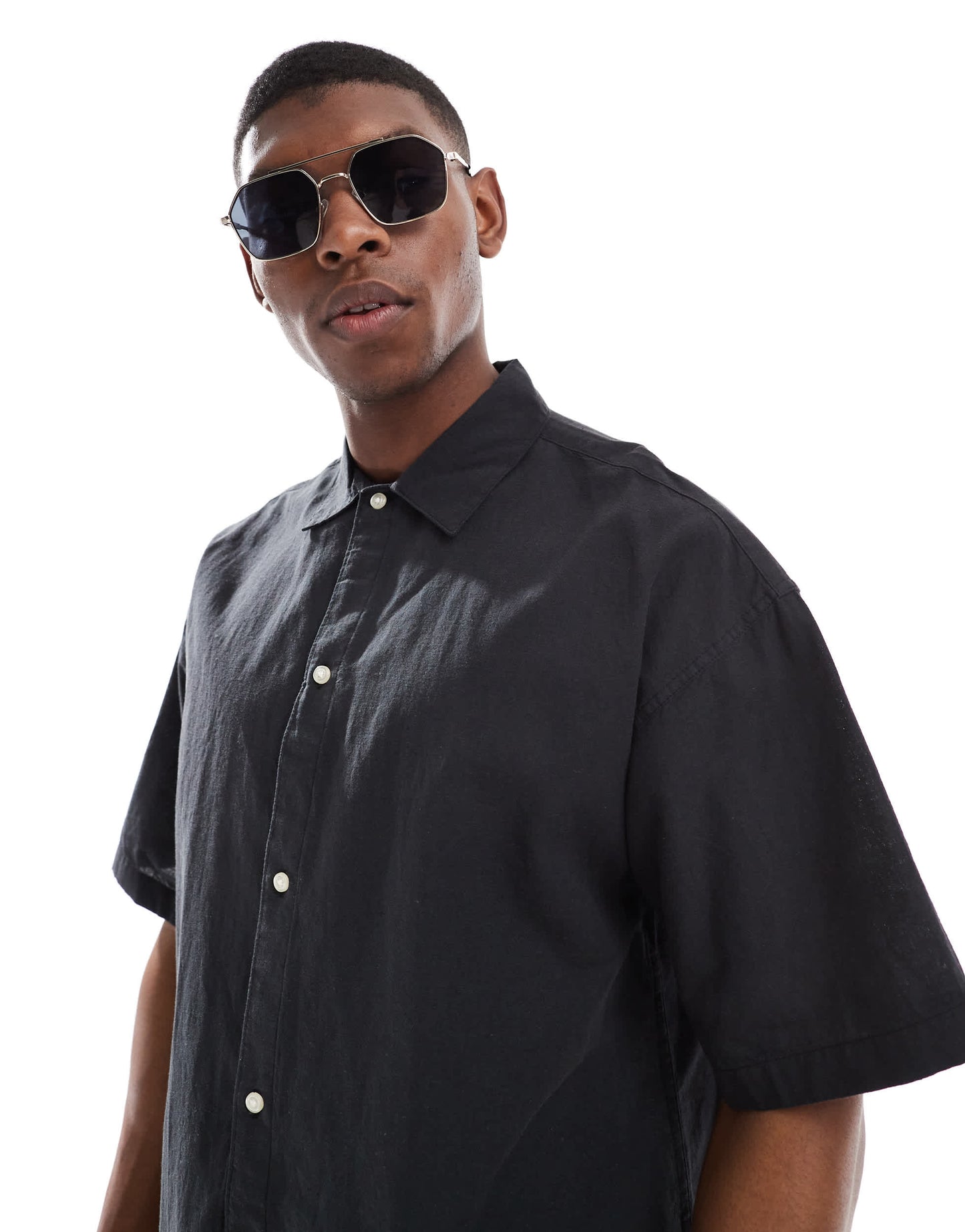 Jack & Jones oversized linen mix shirt in black