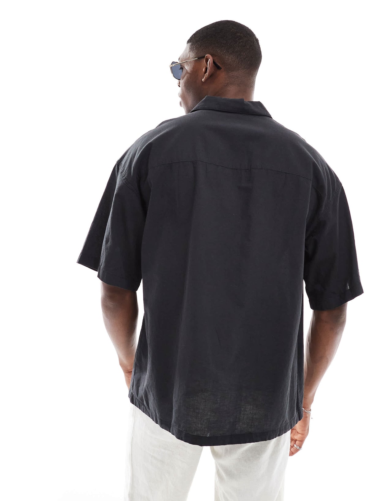 Jack & Jones oversized linen mix shirt in black