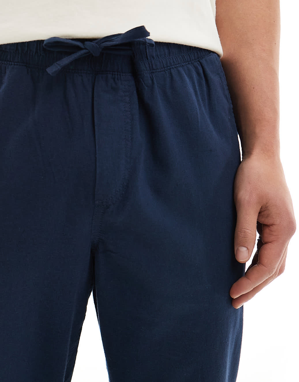 Jack & Jones slim tapered drawstring linen mix trouser in navy