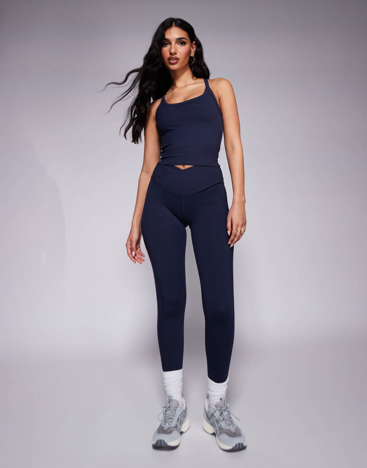4505 Icon soft touch yoga cami with inner bra and adjustable straps in midnight navy