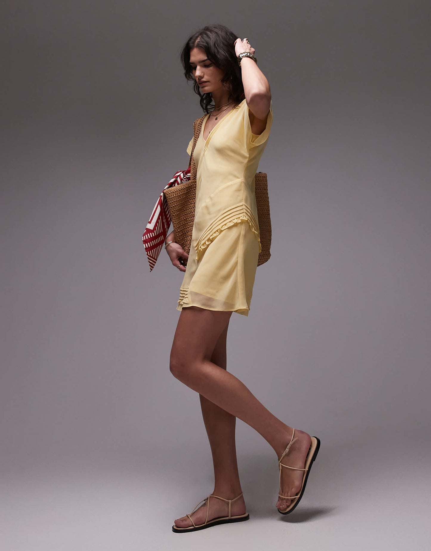 Topshop pintucked insert mini tea dress in buttermilk