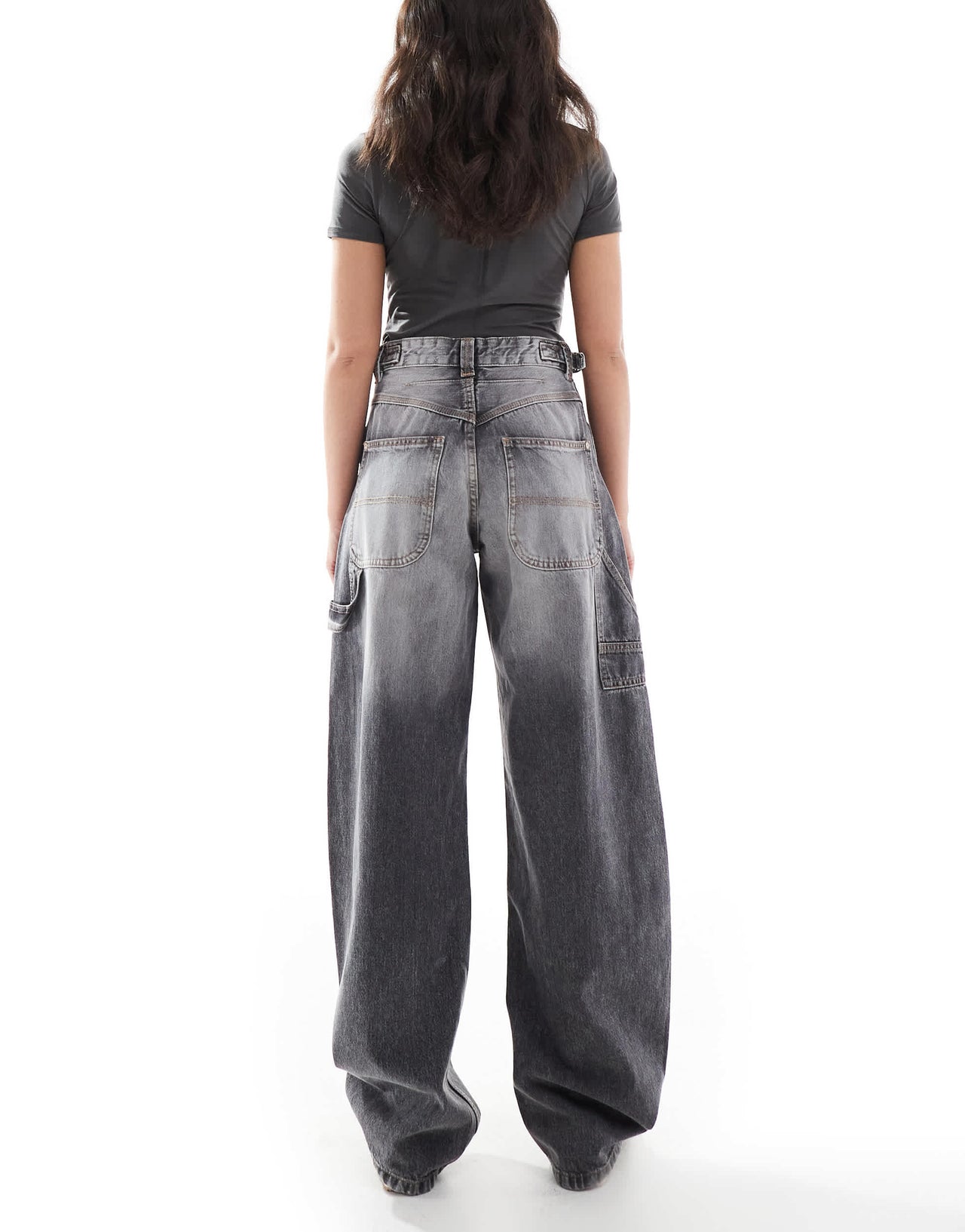 Bershka adjustable waist carpenter jeans in grey