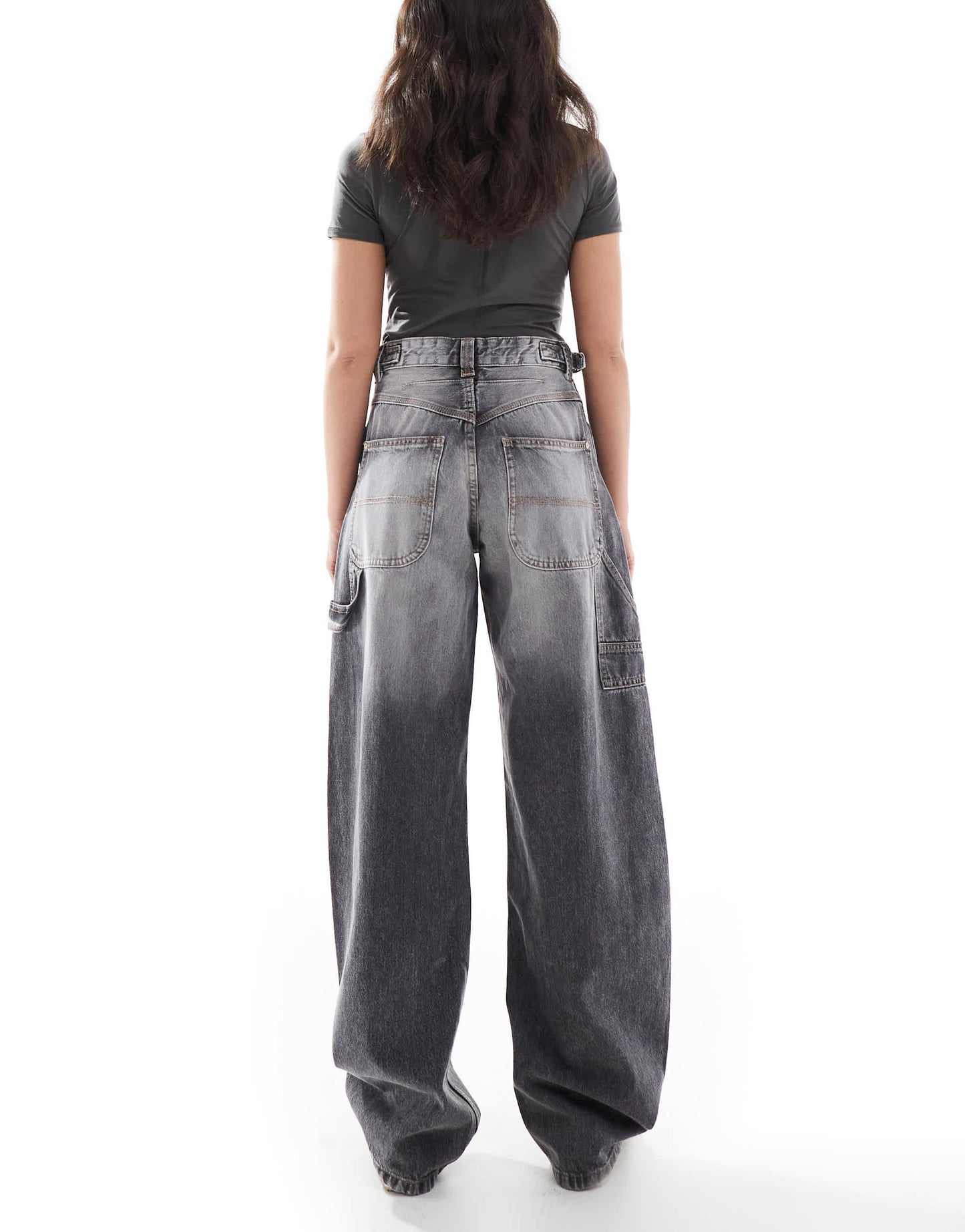 Bershka adjustable waist carpenter jeans in grey