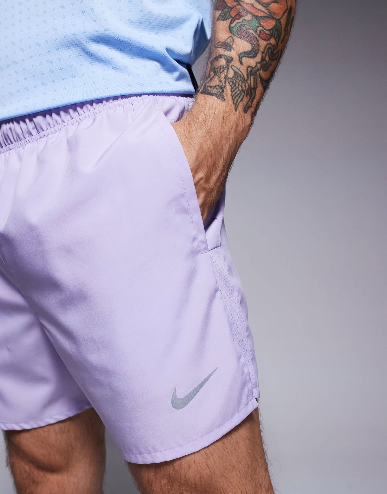 Nike Running Challenger Dri-FIT 5 inch shorts in lilac