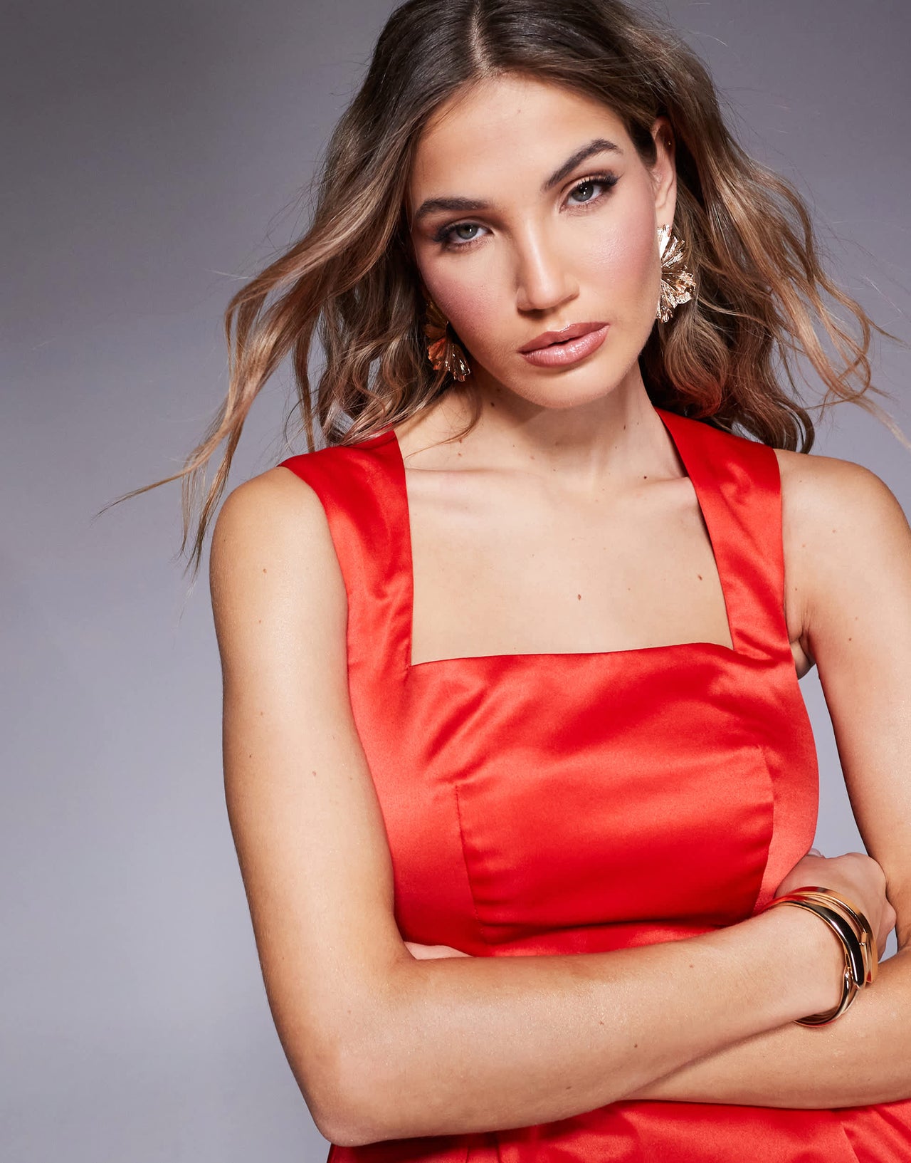 Jarlo square neck satin mini prom dress in red