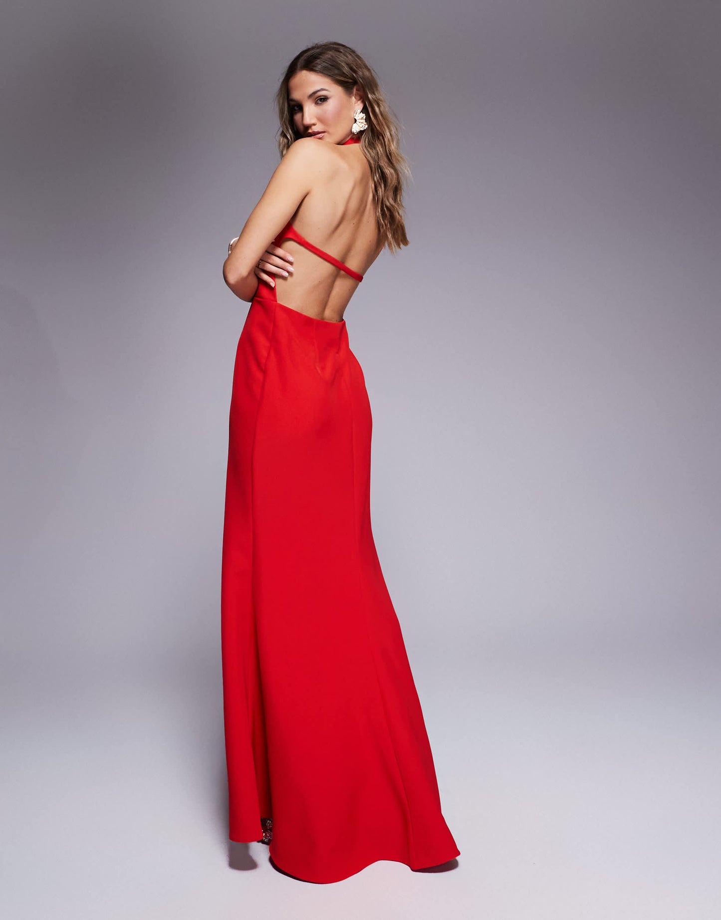 Jarlo halter neck fishtail maxi dress in red