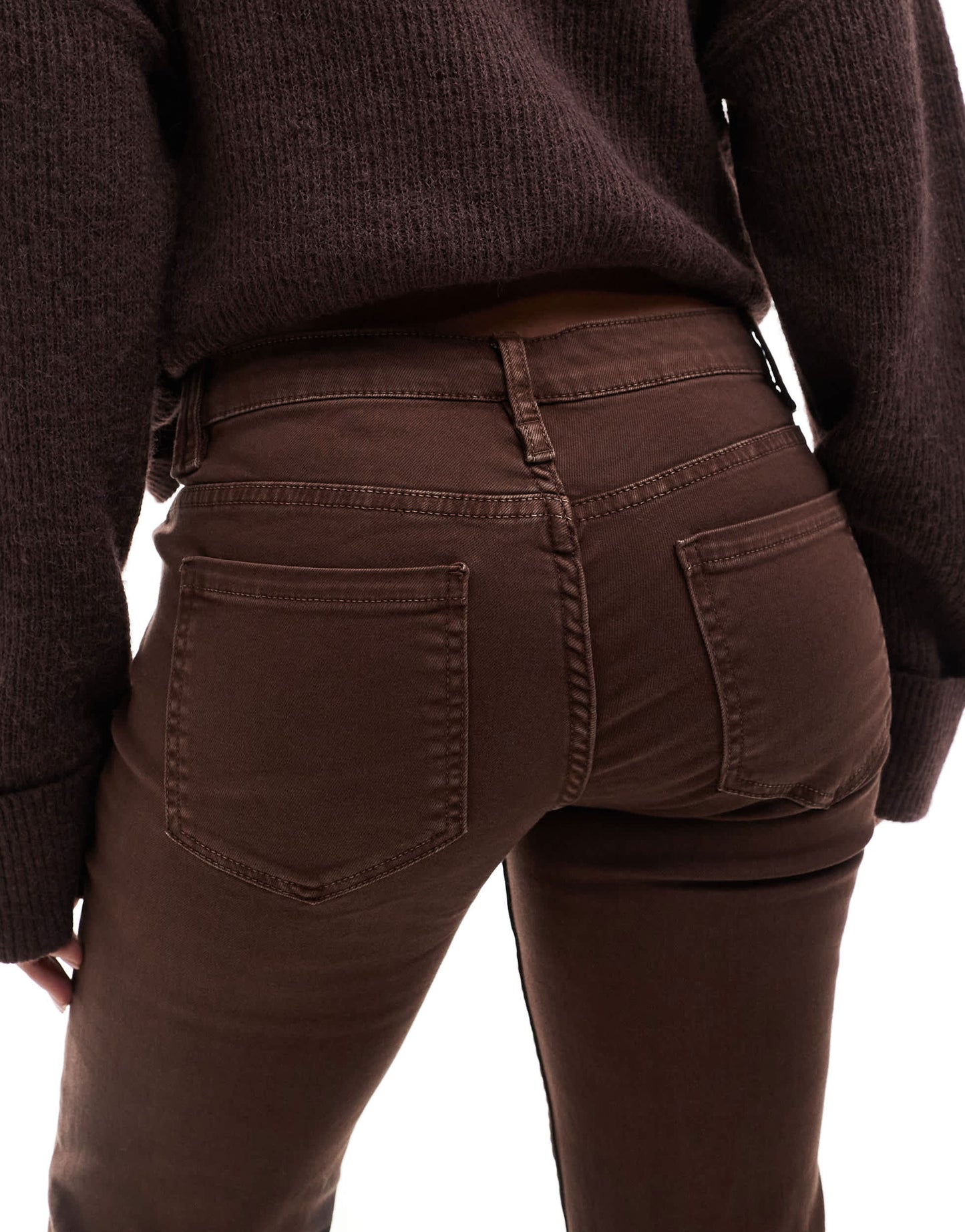 Bershka denim look flared trousers in brown